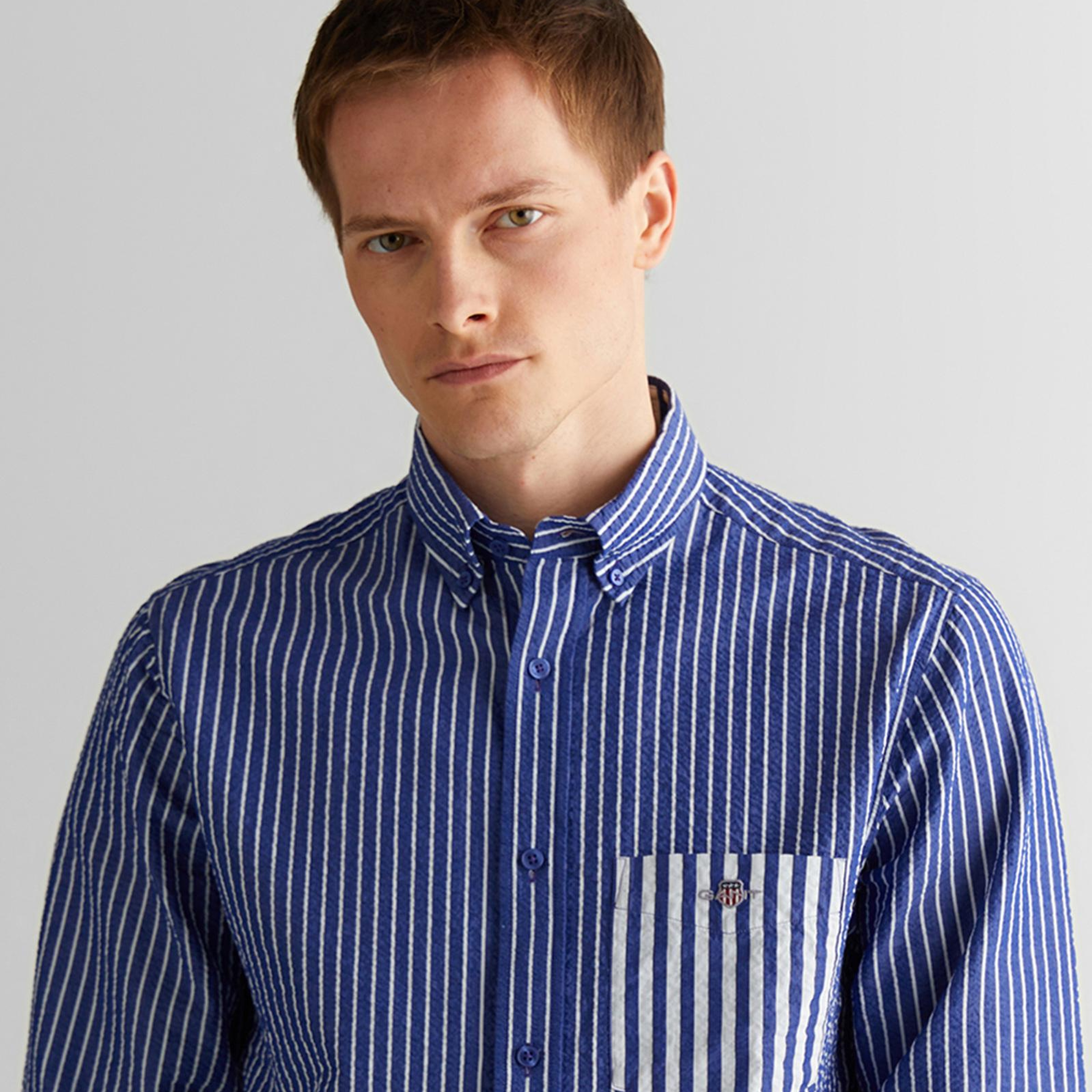 GANT Erkek Lacivert Düğmeli Yaka Çizgili Gömlek