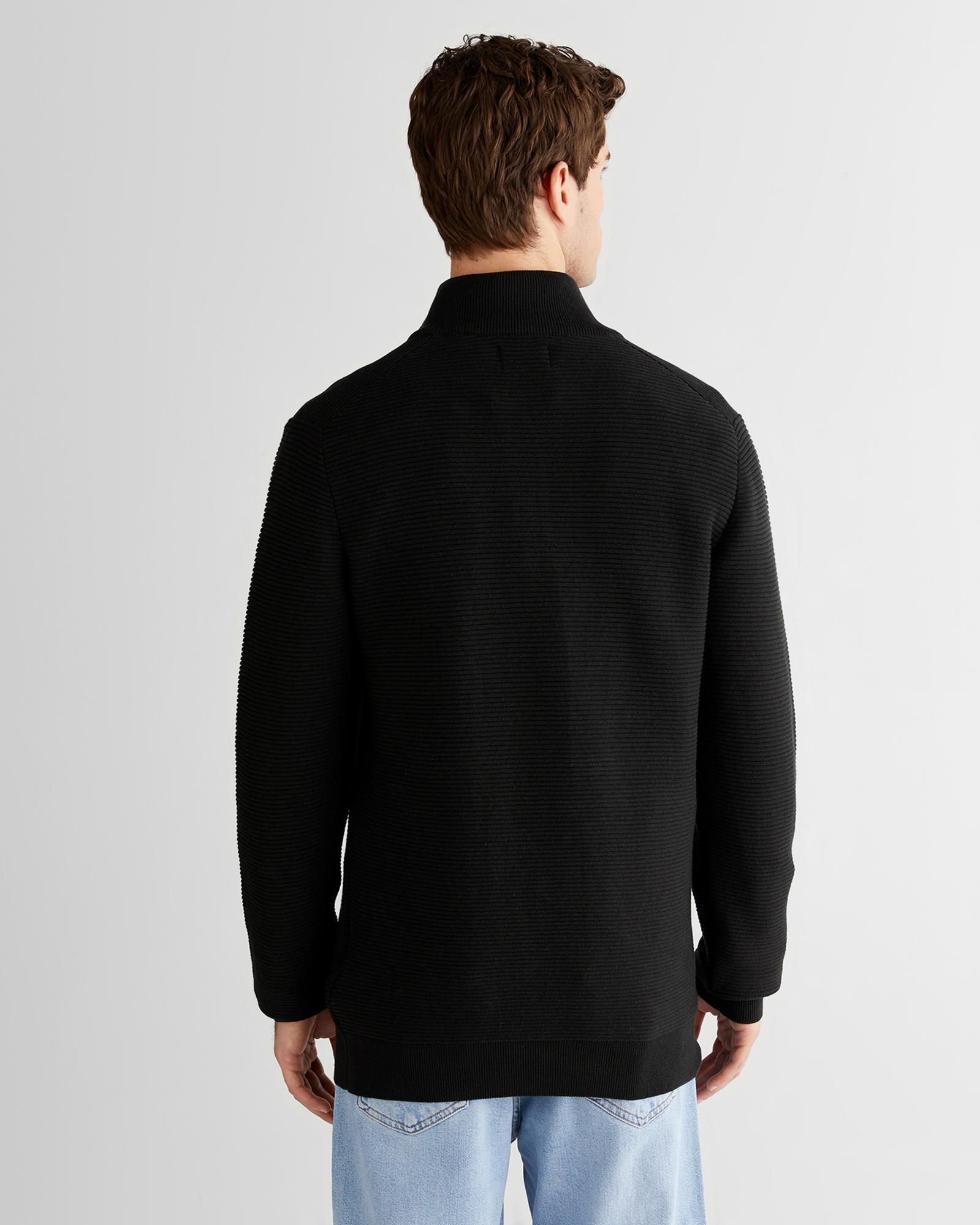 GANT Erkek Siyah Regular Fit Yarım Fermuarlı Triko