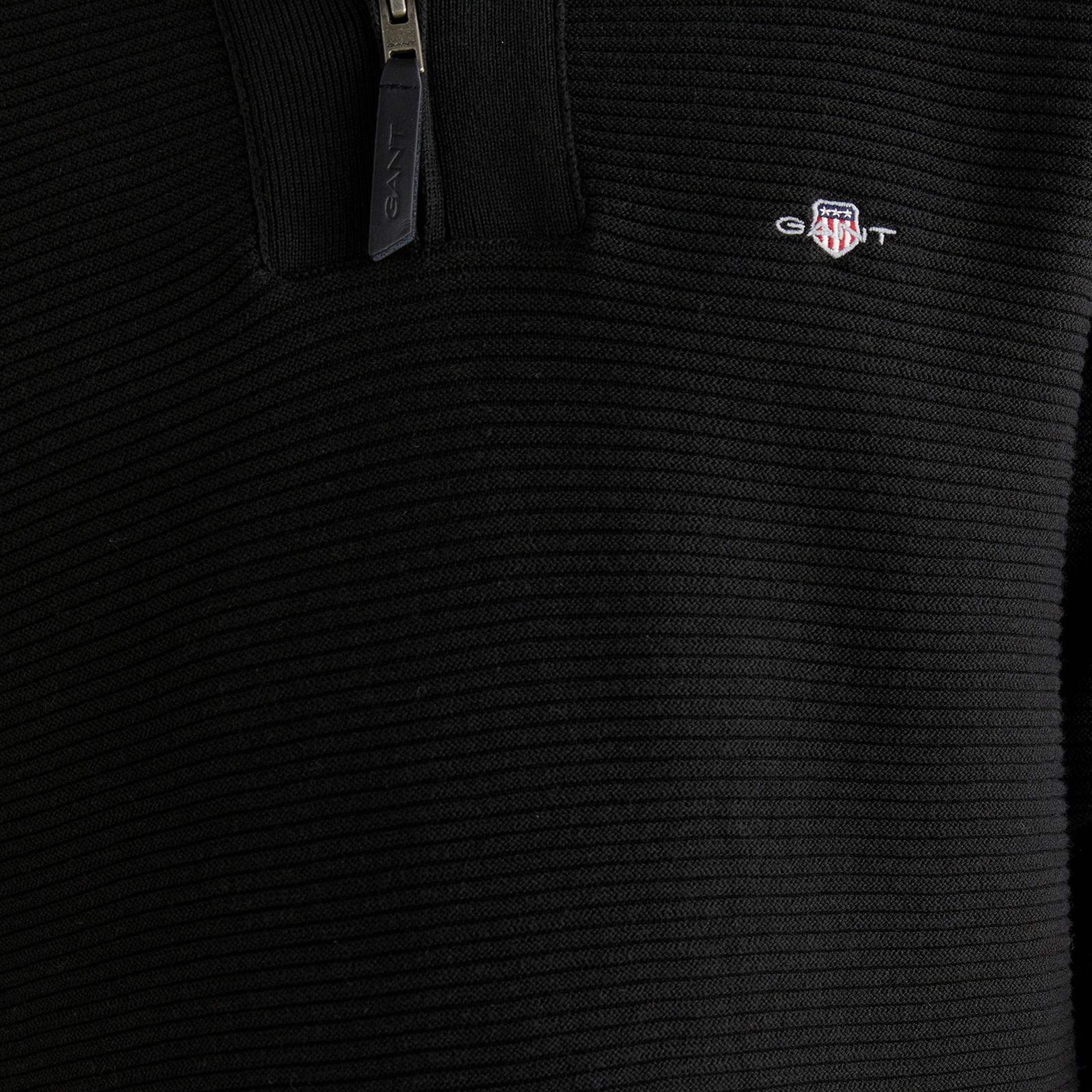 GANT Erkek Siyah Regular Fit Yarım Fermuarlı Triko