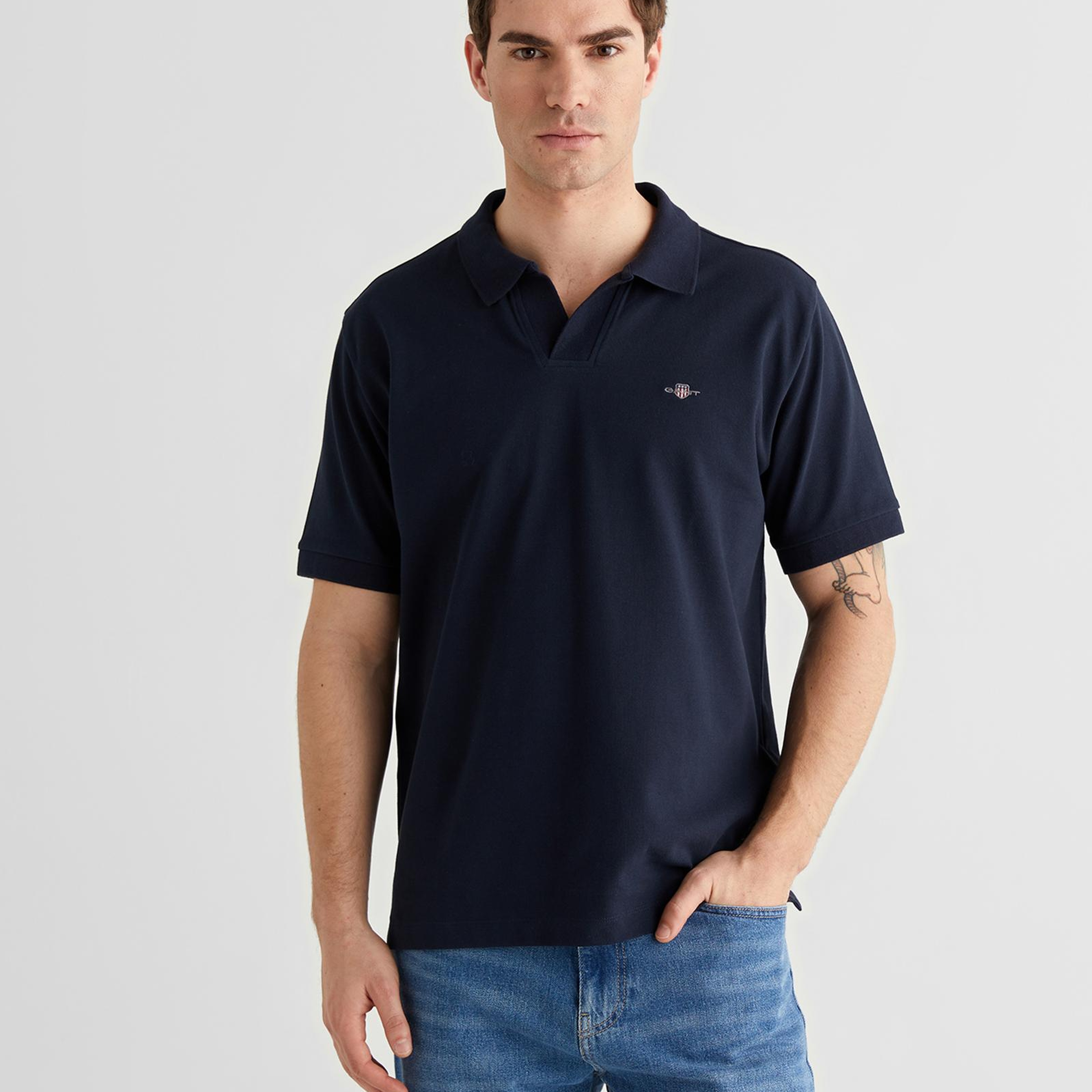 GANT Erkek Lacivert Regular Fit Logolu Polo Yaka T-Shirt