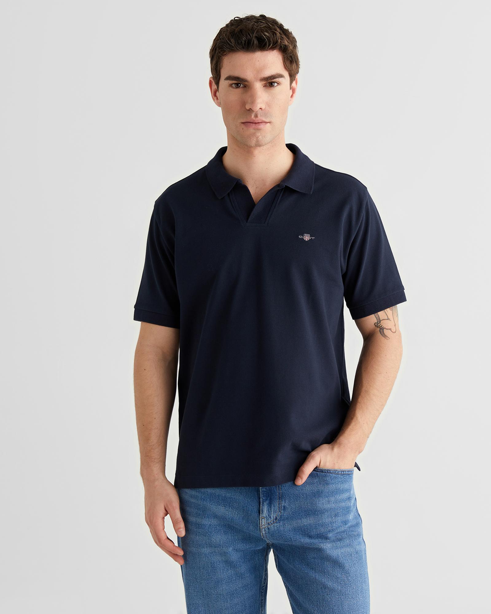 GANT Erkek Lacivert Regular Fit Logolu Polo Yaka T-Shirt
