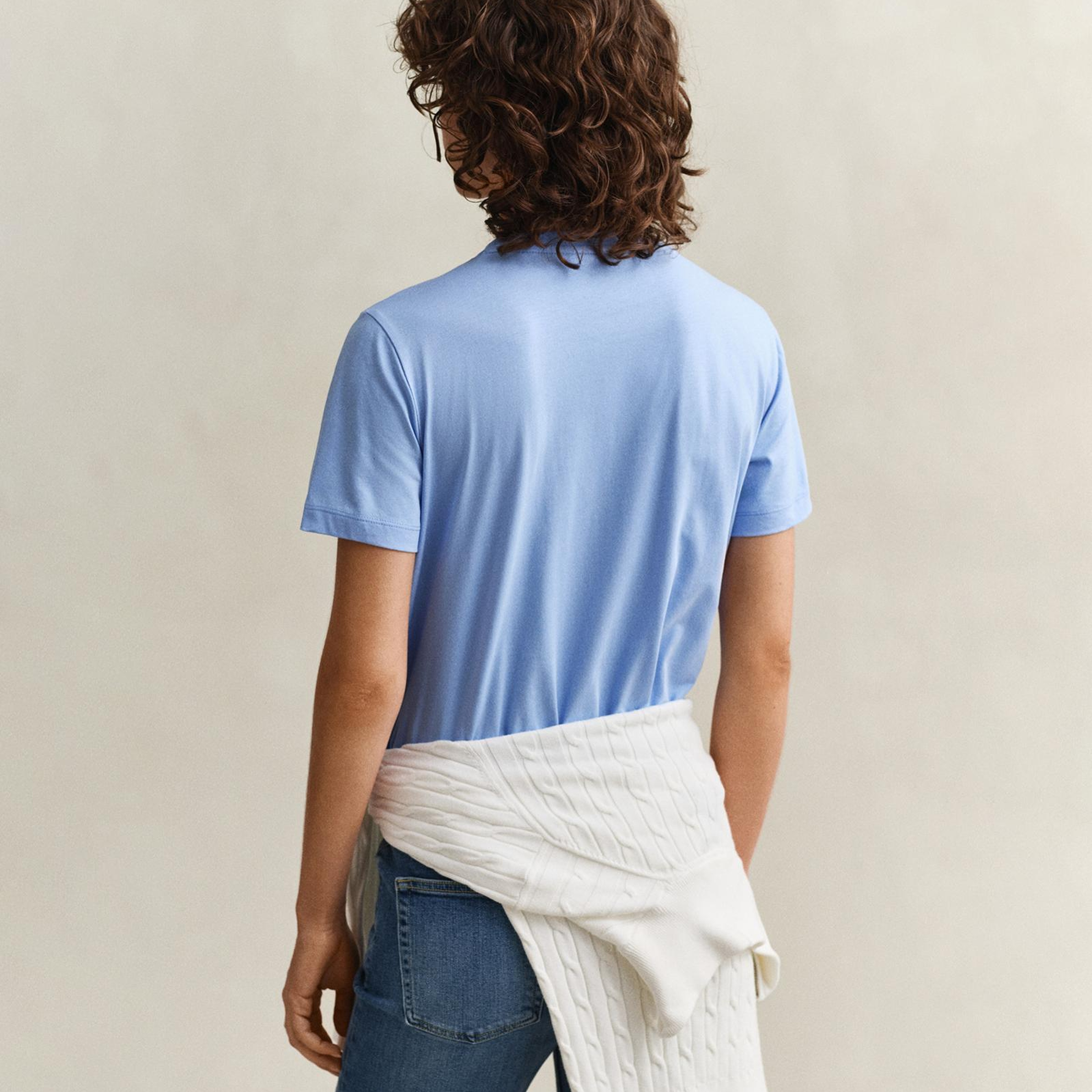 GANT Kadın Mavi Bisiklet Yaka Regular Fit Logolu T-Shirt