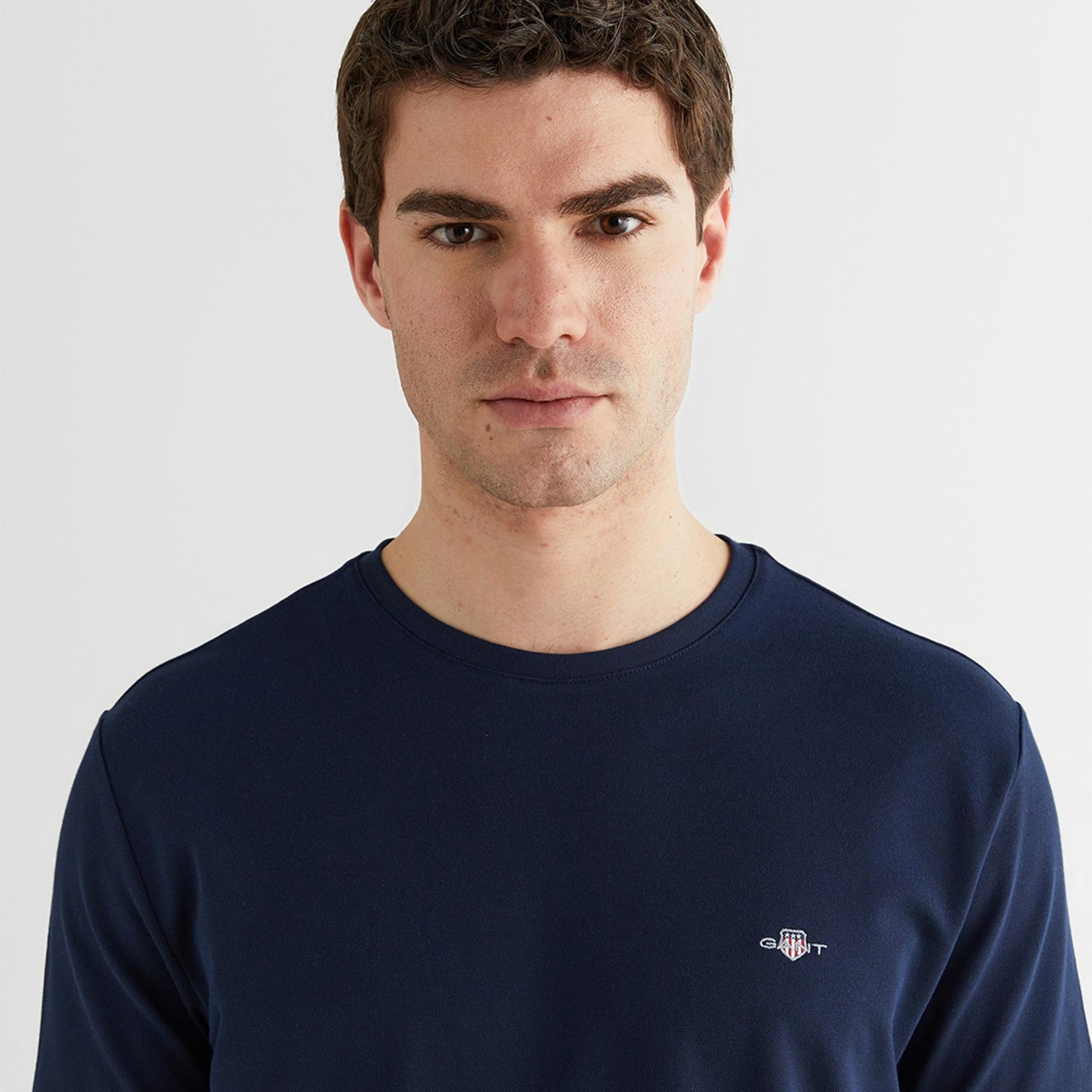 GANT Erkek Lacivert Bisiklet Yaka Regular Fit Logolu T-Shirt