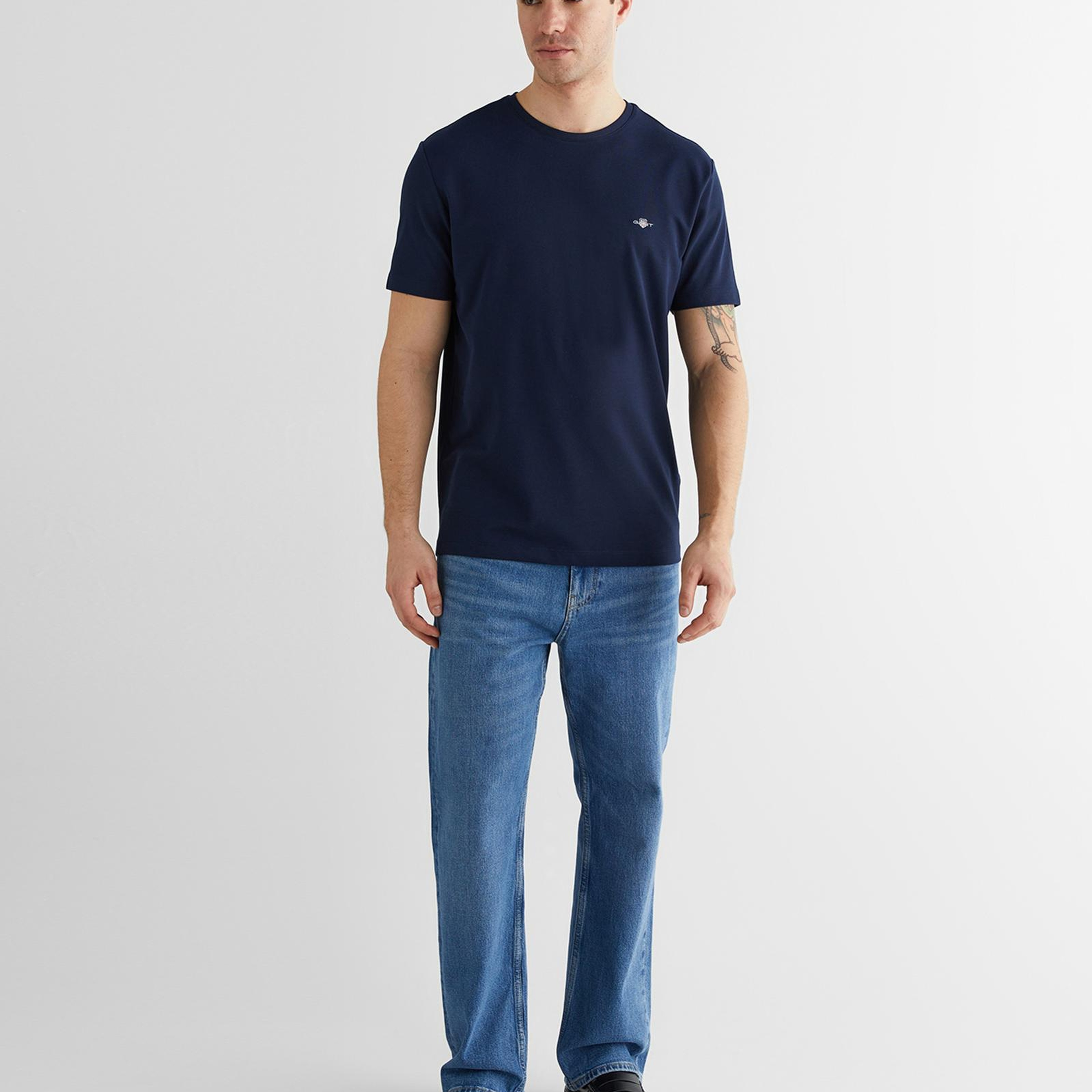 GANT Erkek Lacivert Bisiklet Yaka Regular Fit Logolu T-Shirt
