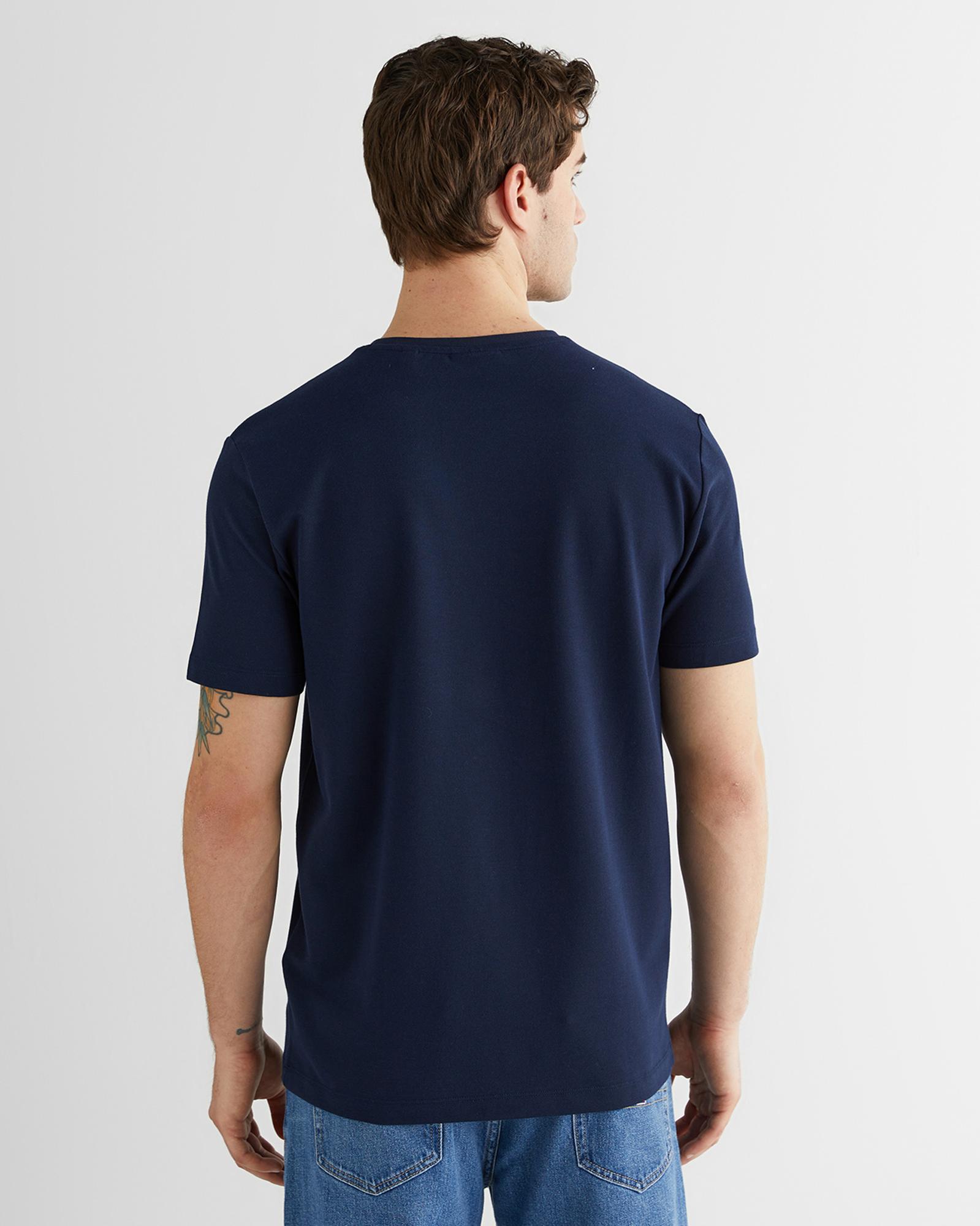 GANT Erkek Lacivert Bisiklet Yaka Regular Fit Logolu T-Shirt