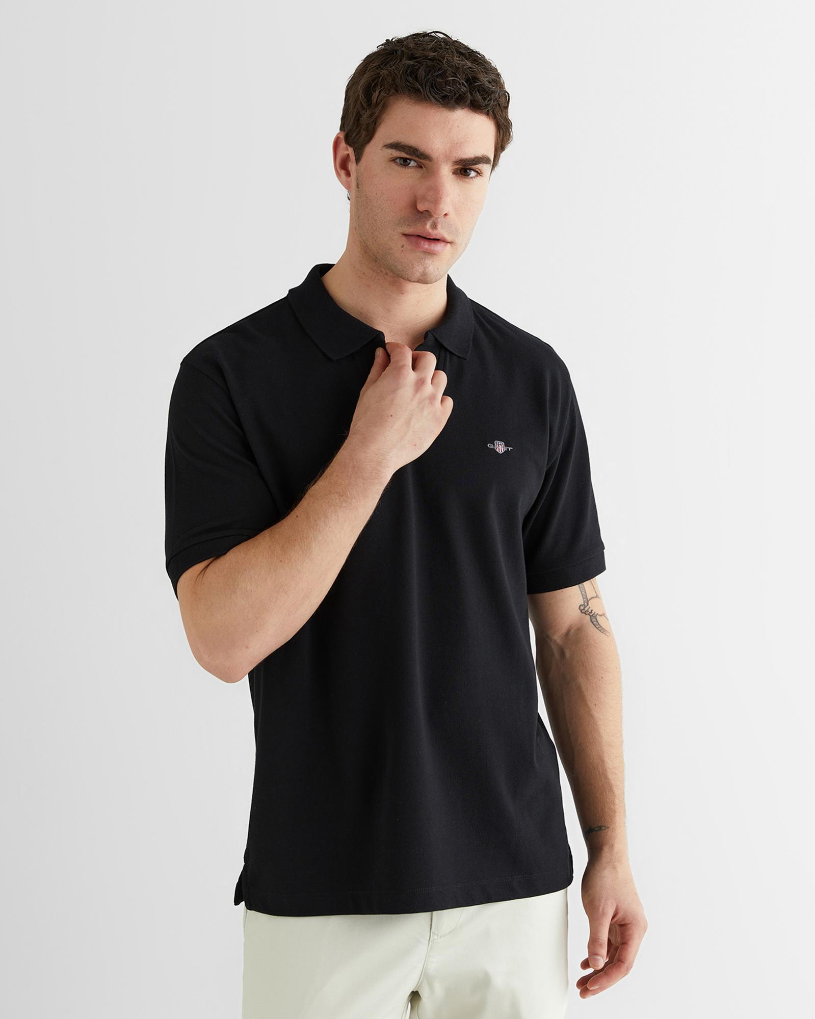 GANT Erkek Siyah Regular Fit Logolu Polo Yaka T-Shirt