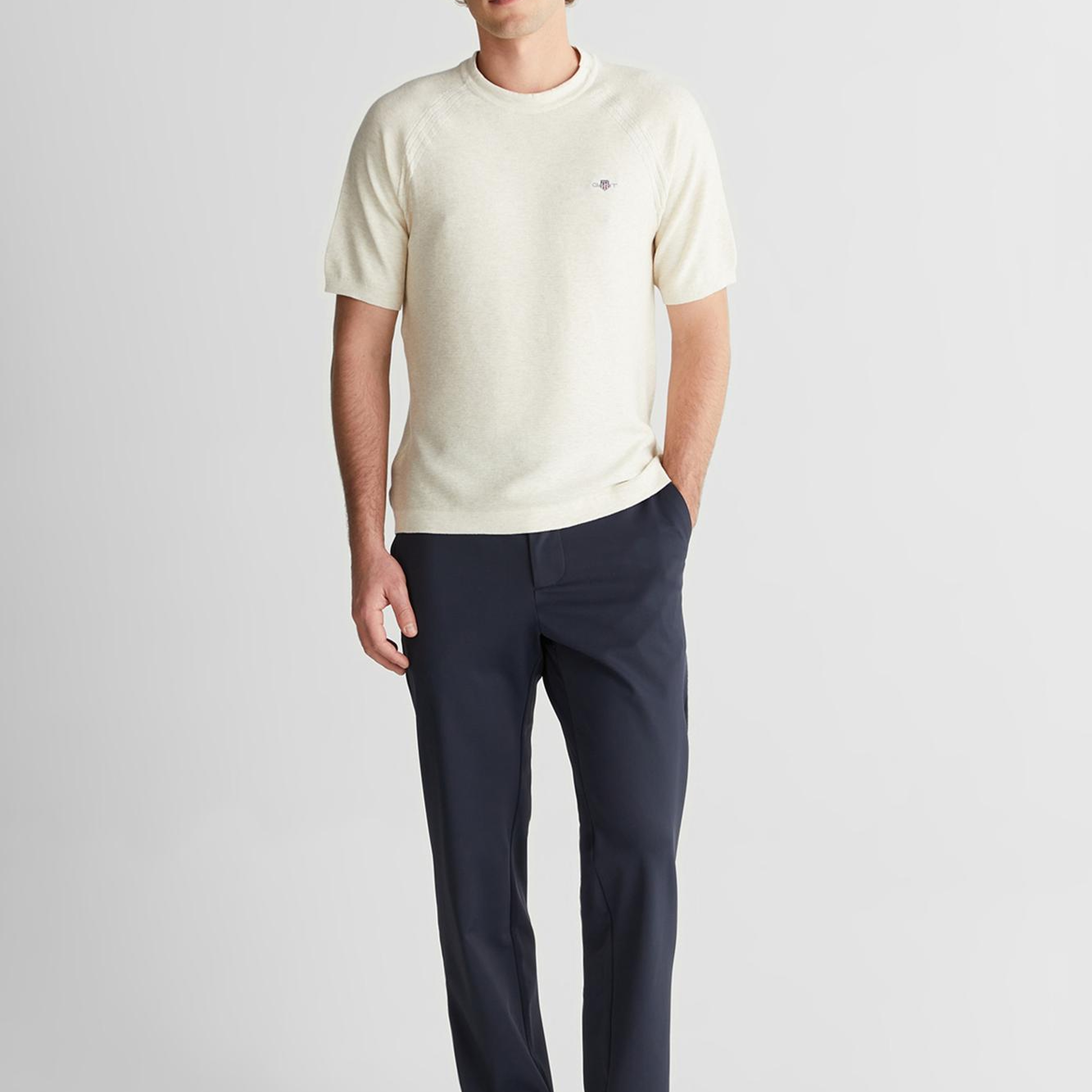 GANT Erkek Bej Regular Fit Bisiklet Yaka Logolu Kazak