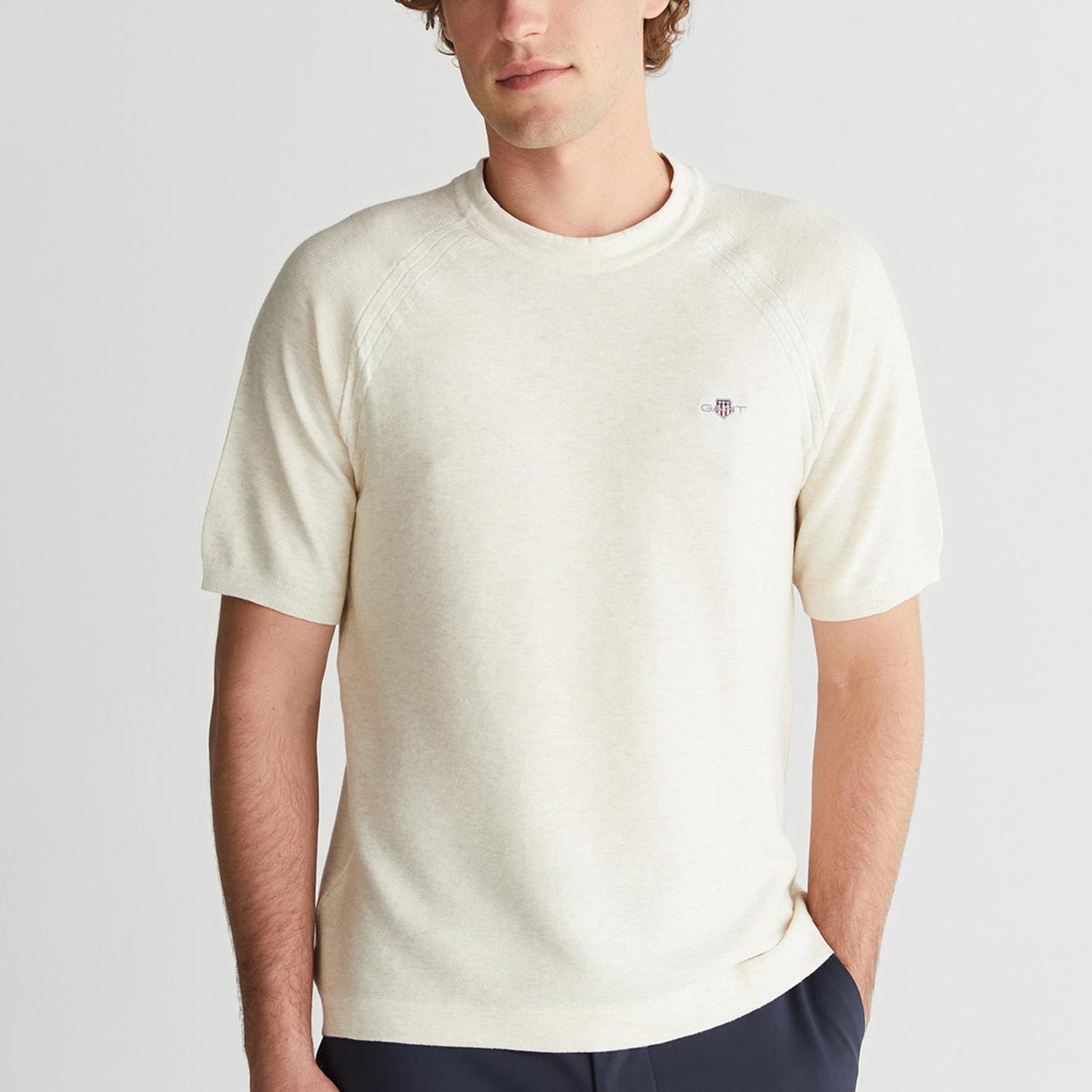 GANT Erkek Bej Regular Fit Bisiklet Yaka Logolu Kazak