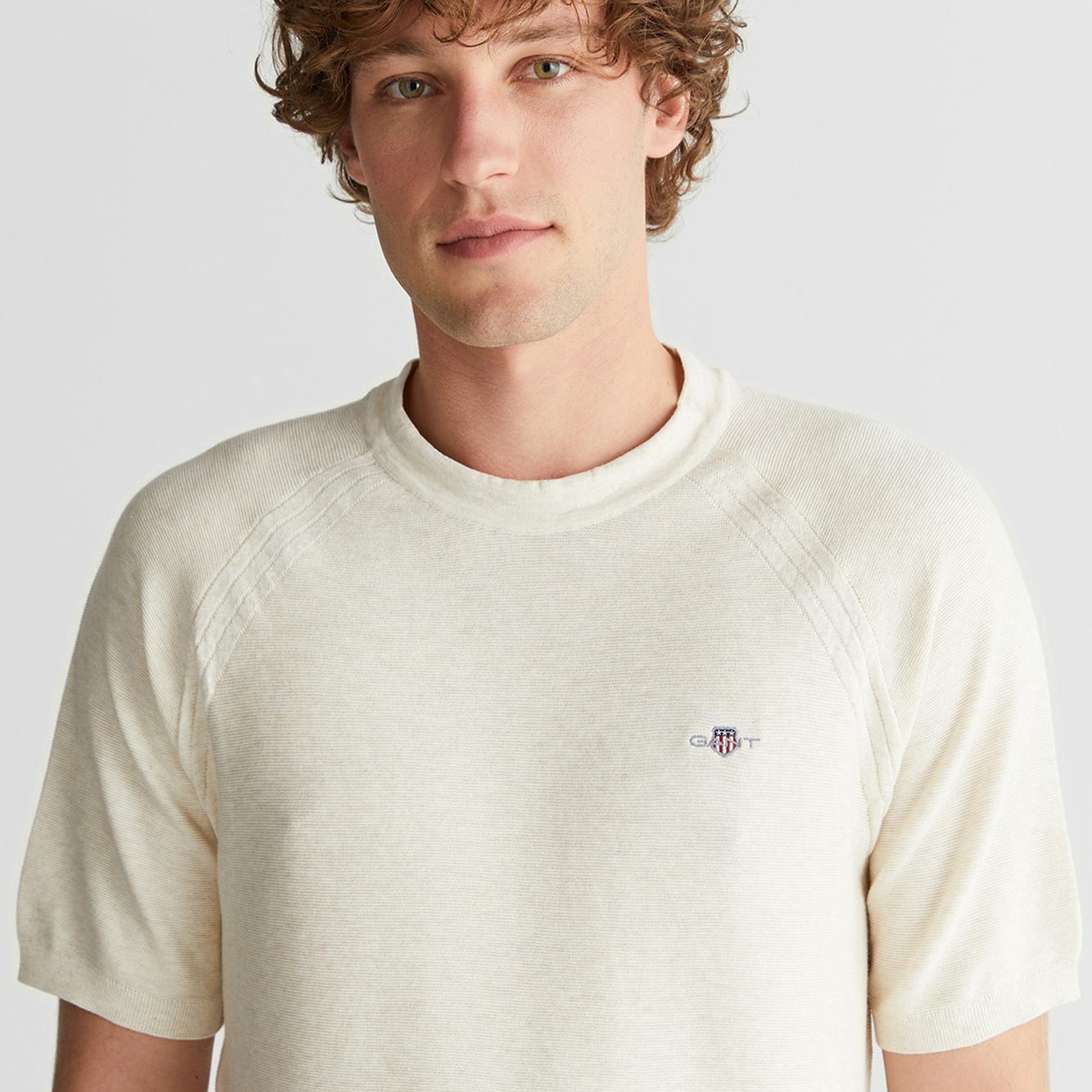 GANT Erkek Bej Regular Fit Bisiklet Yaka Logolu Kazak