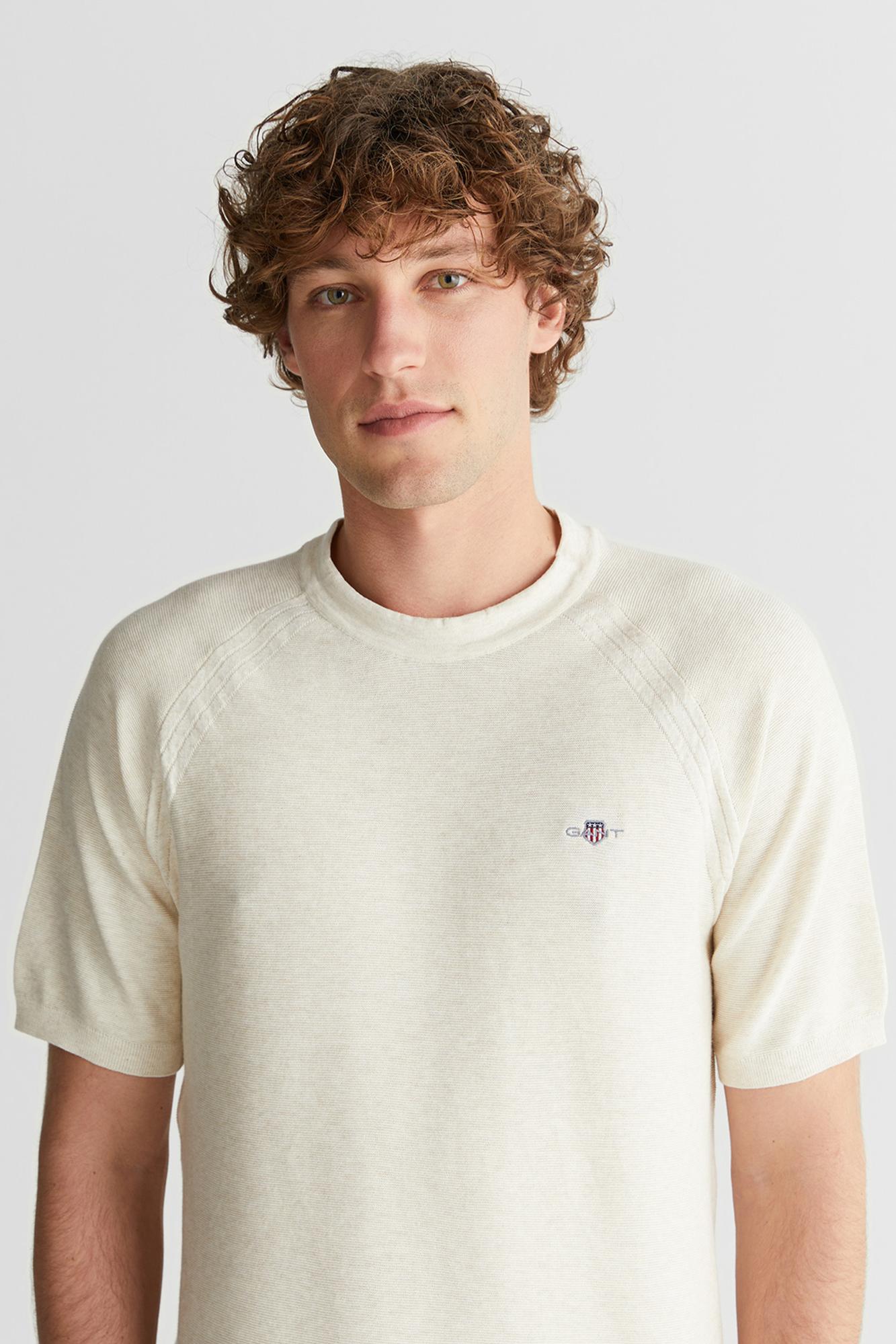 GANT Erkek Bej Regular Fit Bisiklet Yaka Logolu Kazak