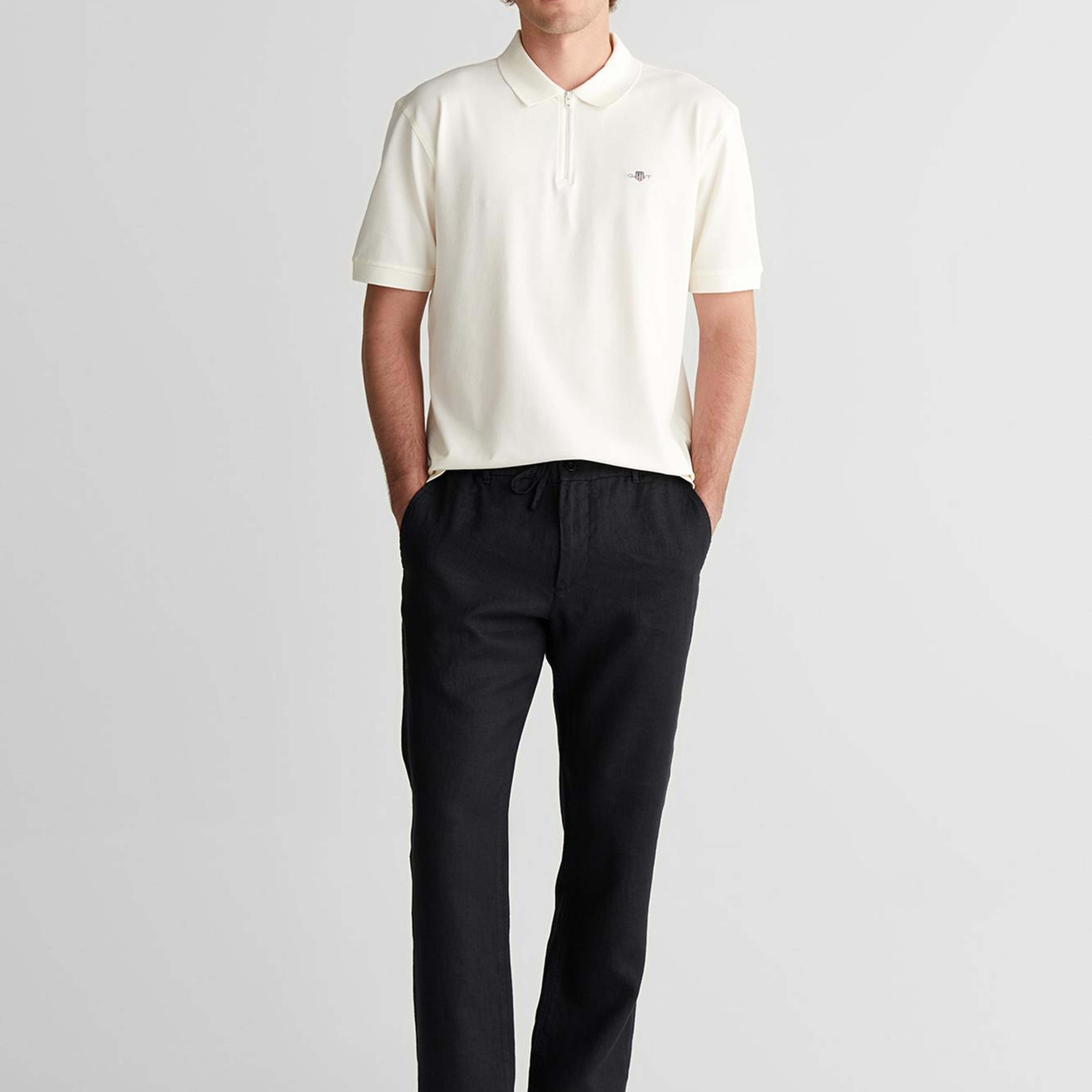 GANT Erkek Beyaz Regular Fit Yarım Fermuarlı Logolu Polo Yaka T-Shirt