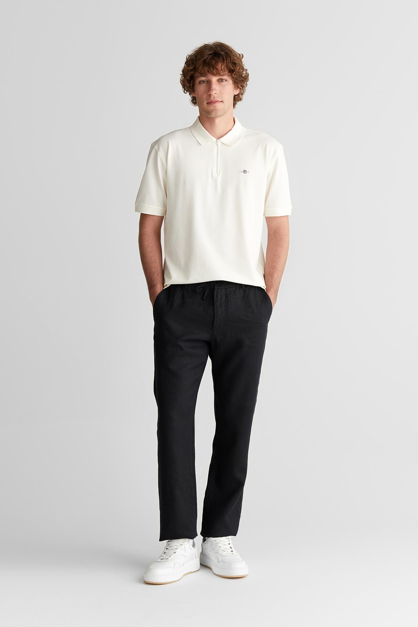 GANT Erkek Beyaz Regular Fit Yarım Fermuarlı Logolu Polo Yaka T-Shirt