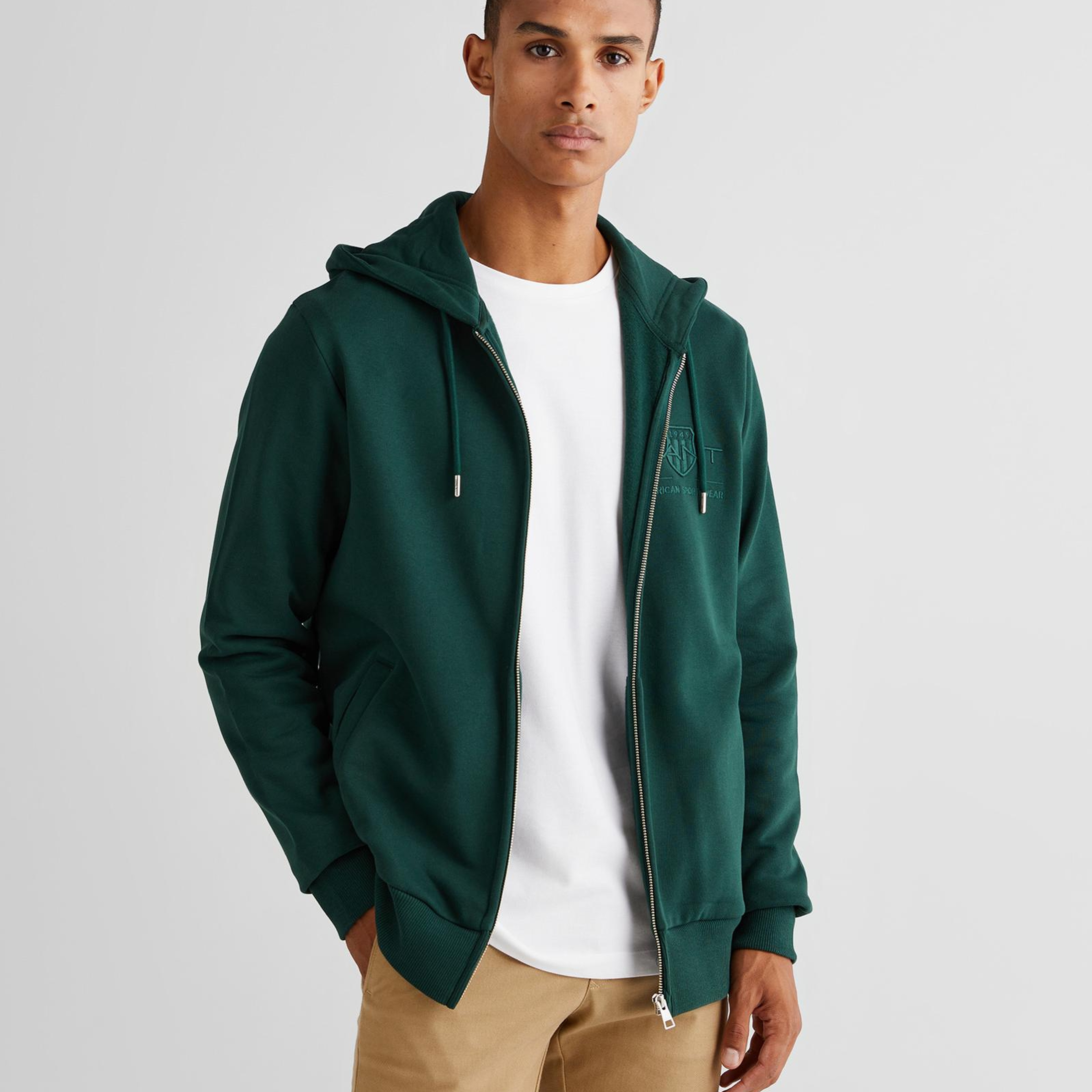 GANT Erkek Yeşil Regular Fit Kapüşonlu Logolu Sweatshirt