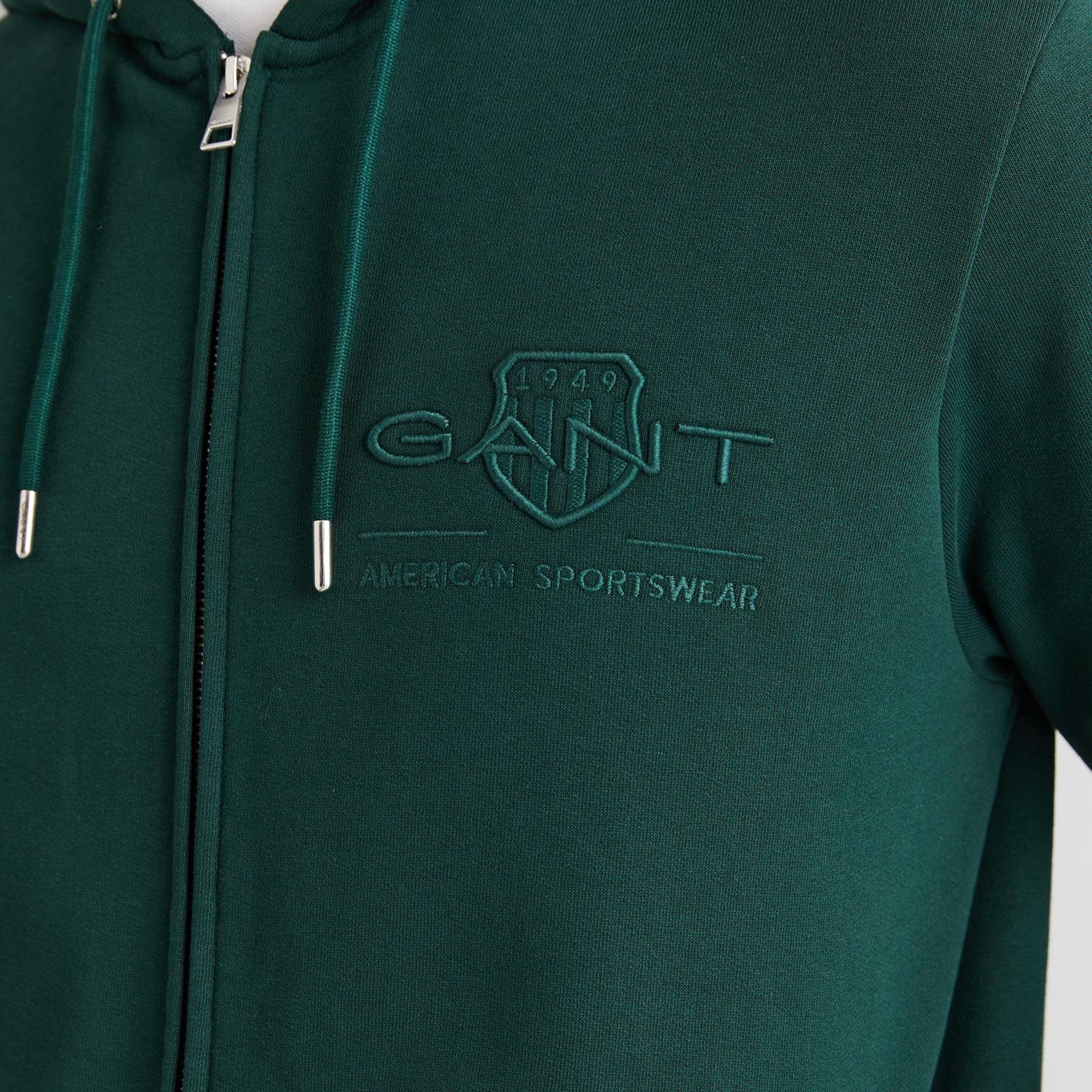 GANT Erkek Yeşil Regular Fit Kapüşonlu Logolu Sweatshirt