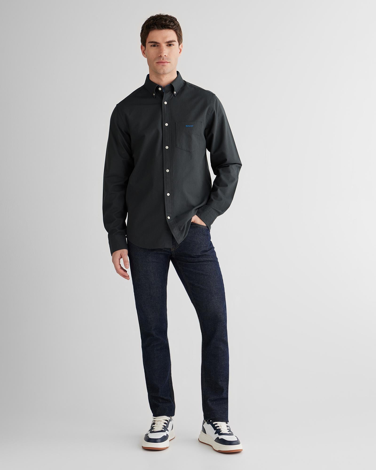 GANT Erkek Siyah Regular Fit Oxford Gömlek