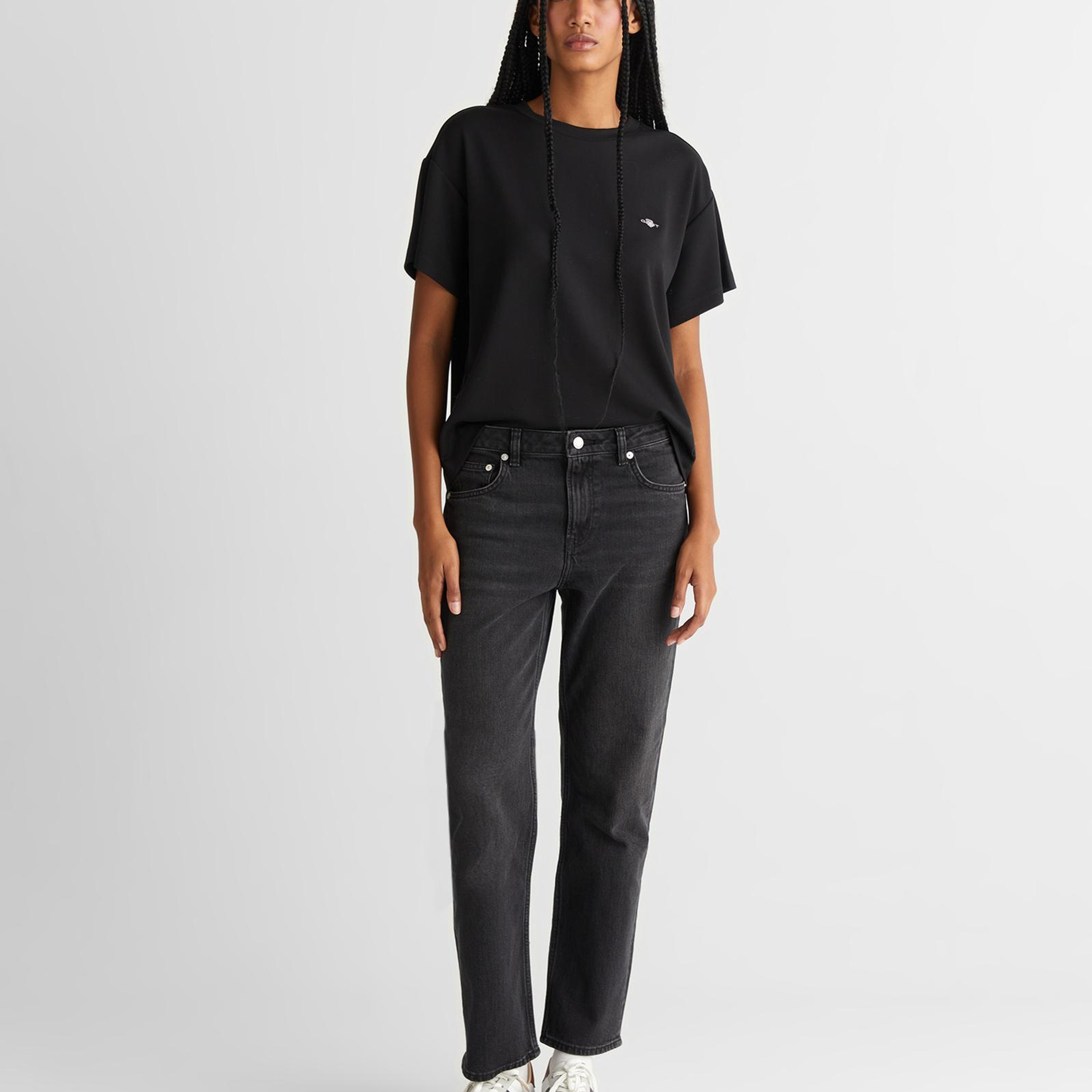 GANT Kadın Siyah Regular Fit Bisiklet Yaka T-Shirt