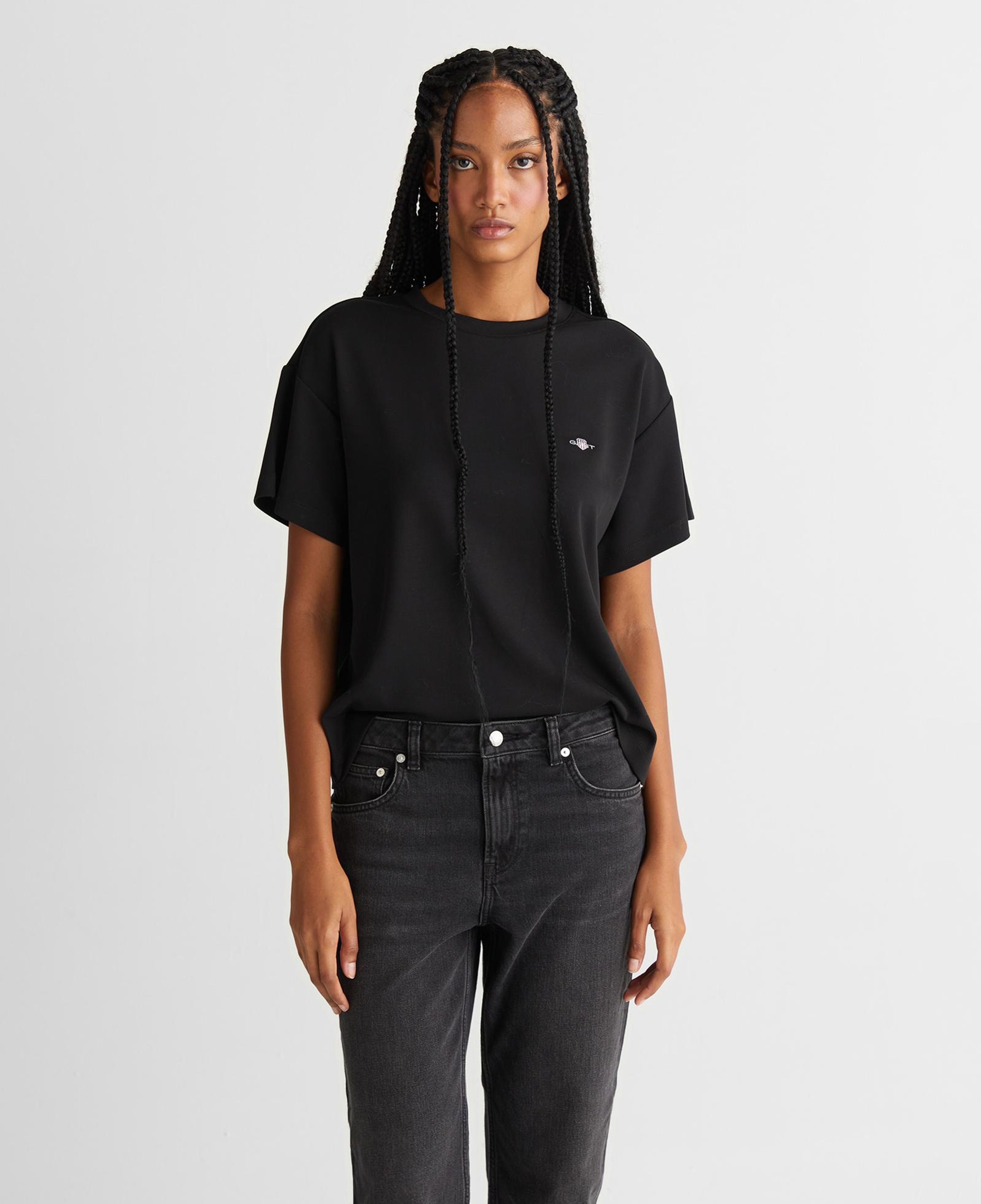 GANT Kadın Siyah Regular Fit Bisiklet Yaka T-Shirt