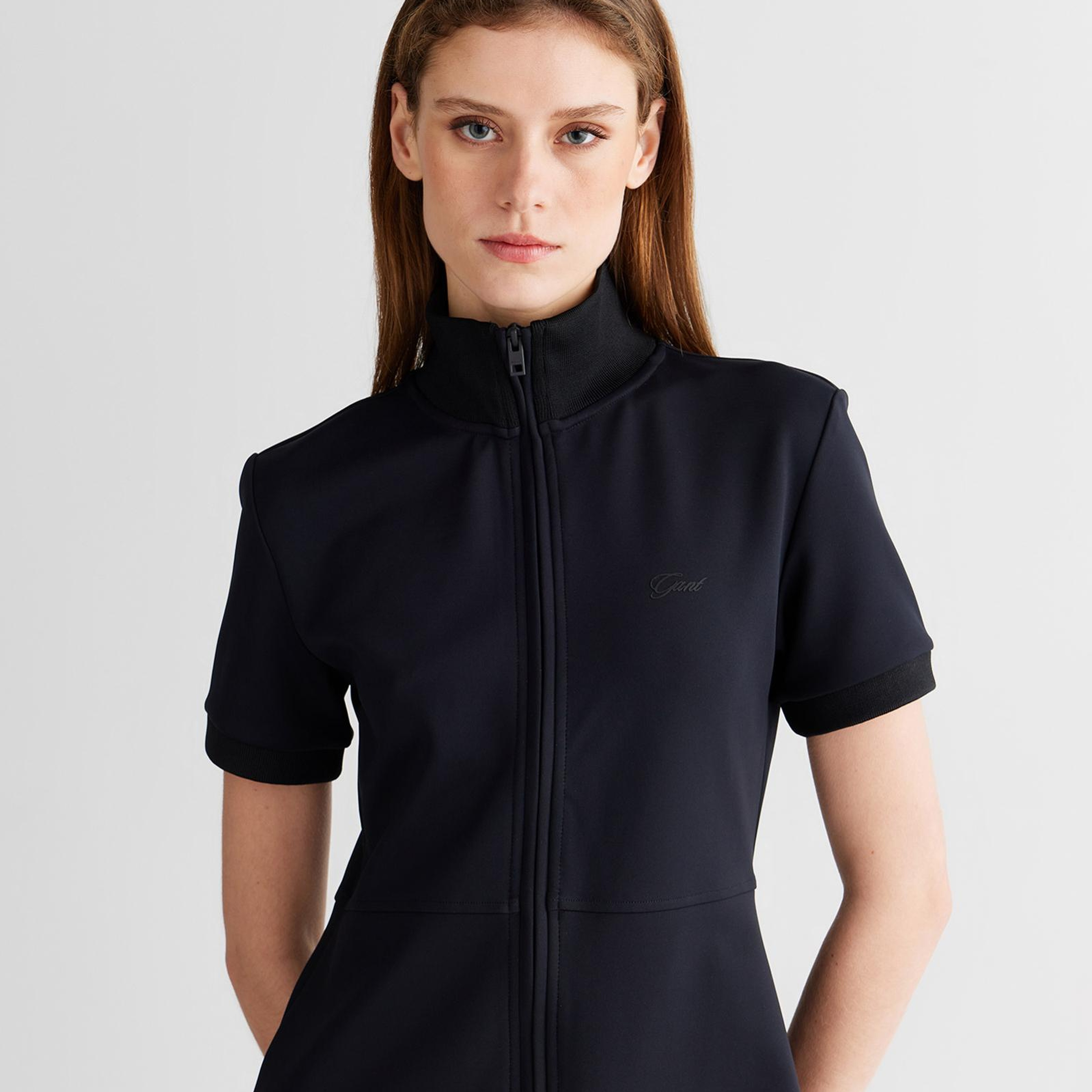 GANT Kadın Siyah Regular Fit Fermuarlı Elbise