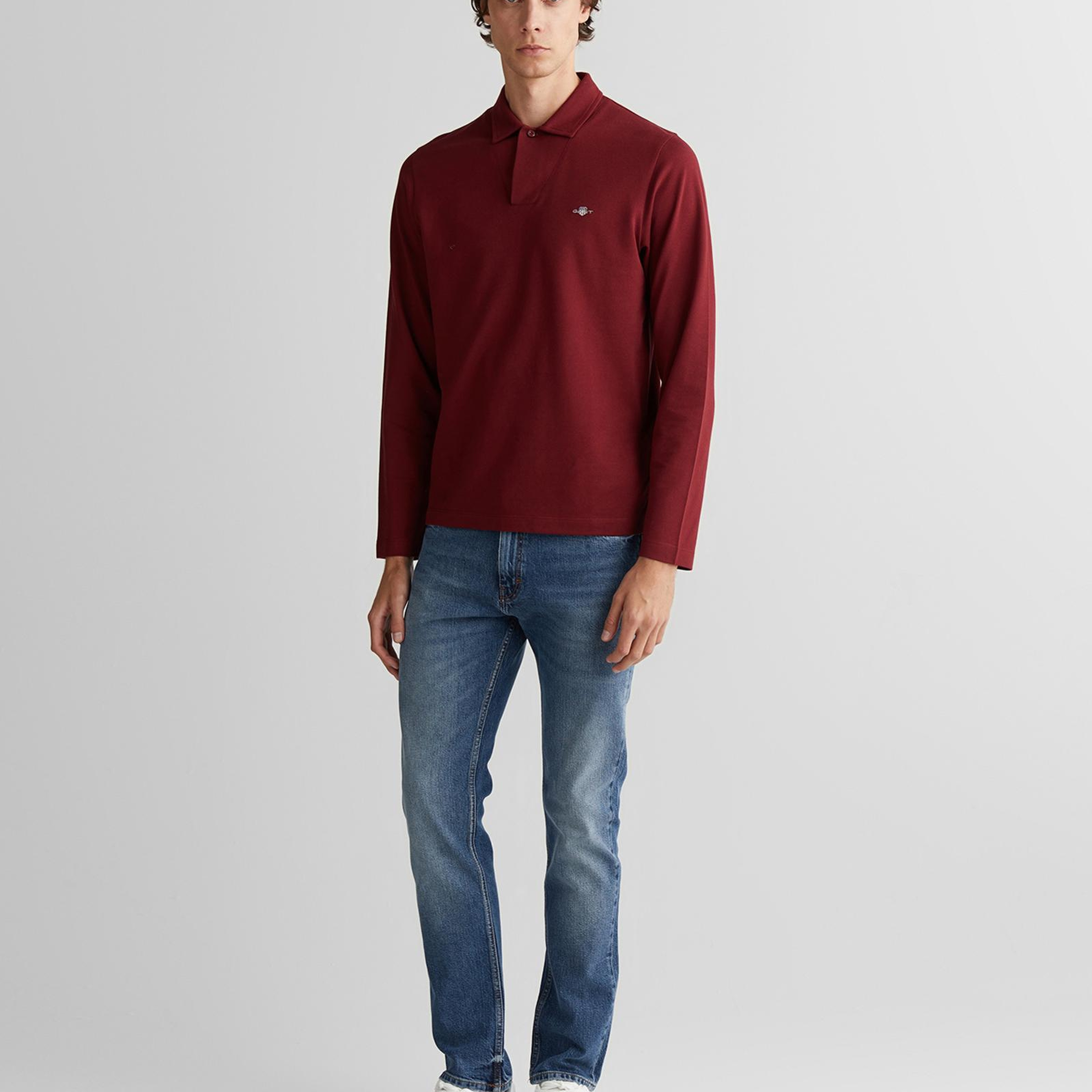 GANT Erkek Bordo Slim Fit V Yaka Polo