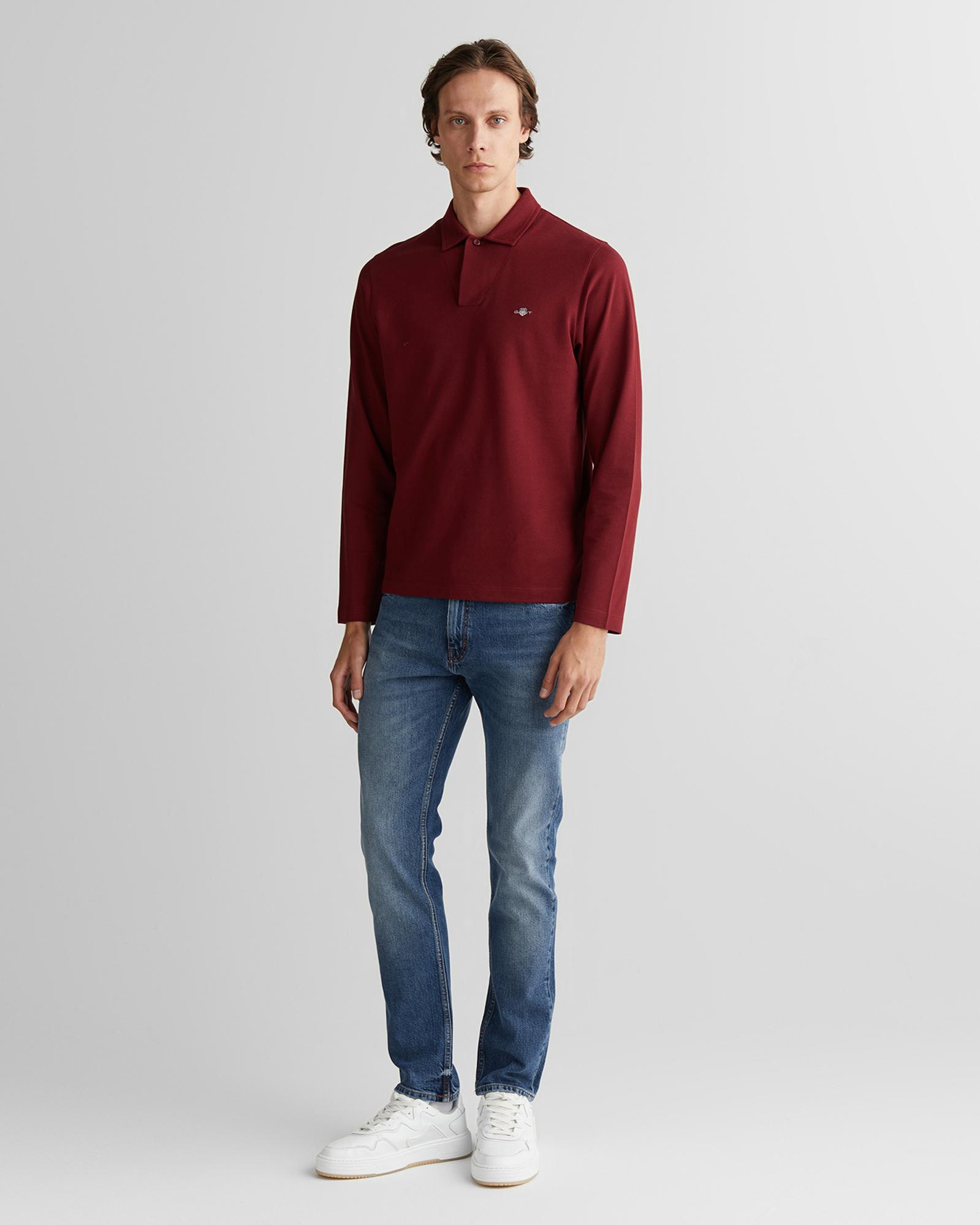 GANT Erkek Bordo Slim Fit V Yaka Polo