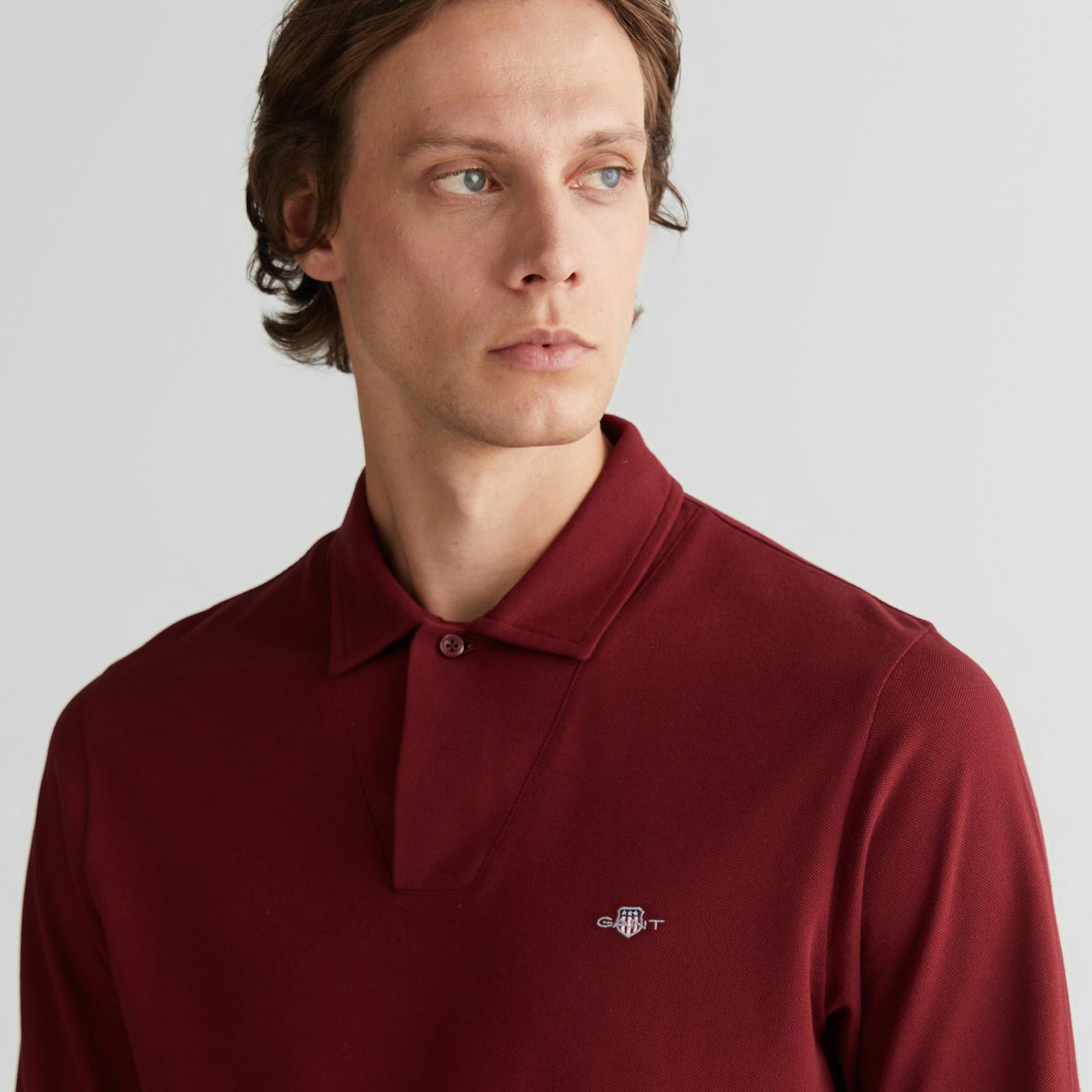GANT Erkek Bordo Slim Fit V Yaka Polo