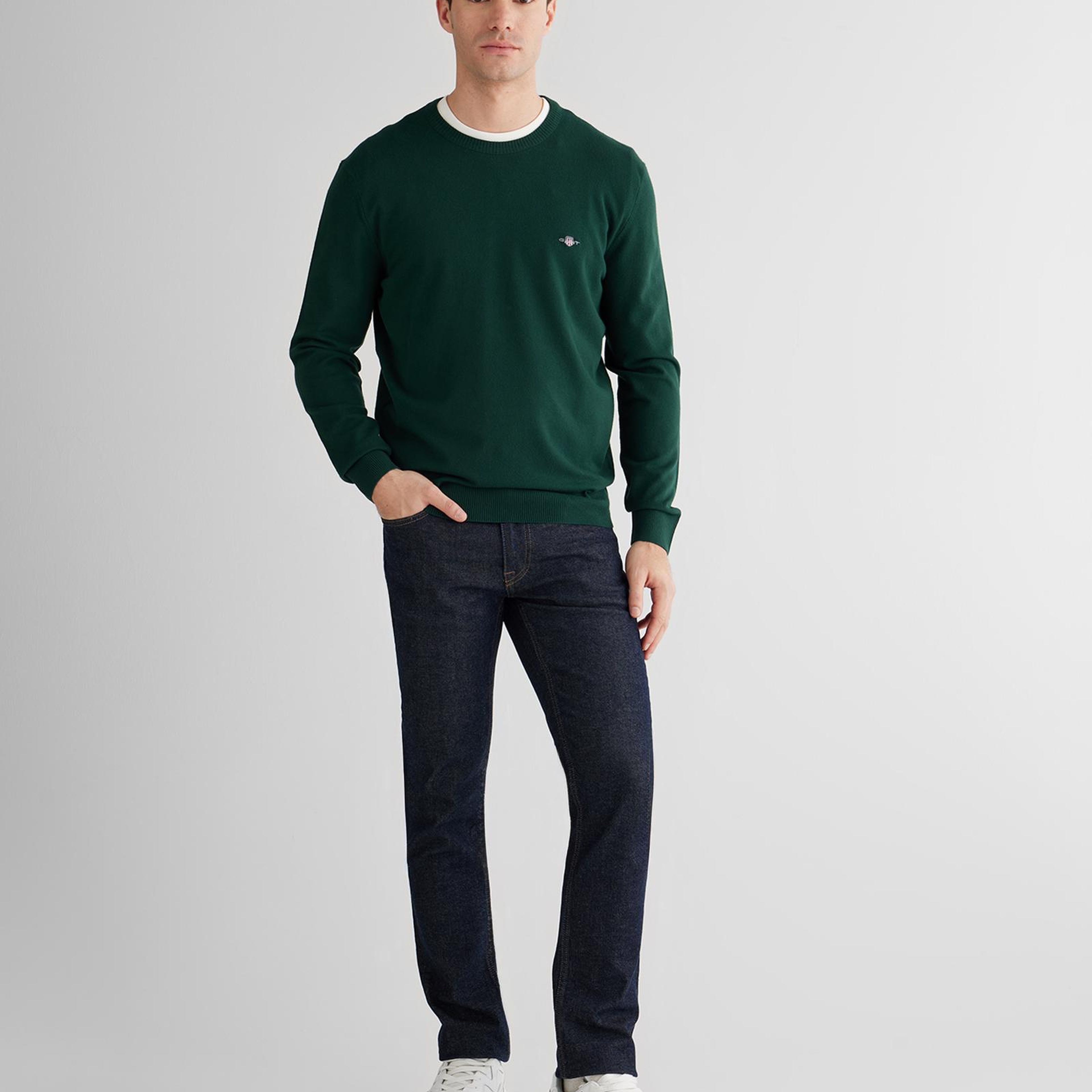 GANT Erkek Yeşil Standart Fit Bisiklet Yaka Triko