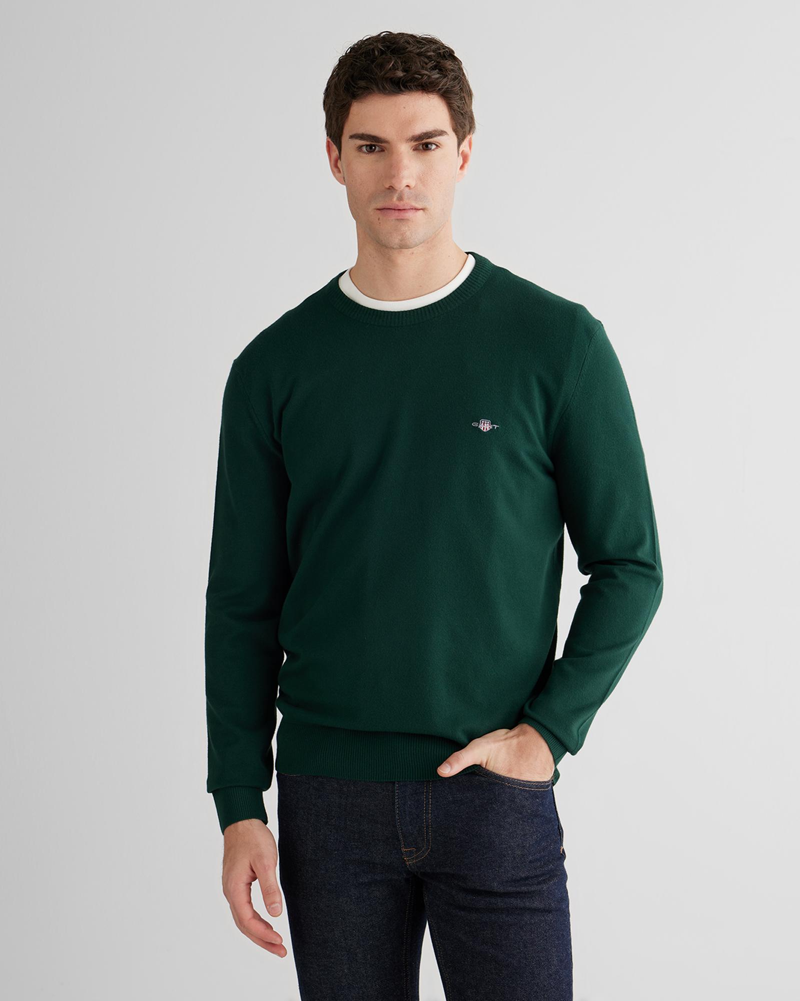 GANT Erkek Yeşil Standart Fit Bisiklet Yaka Triko