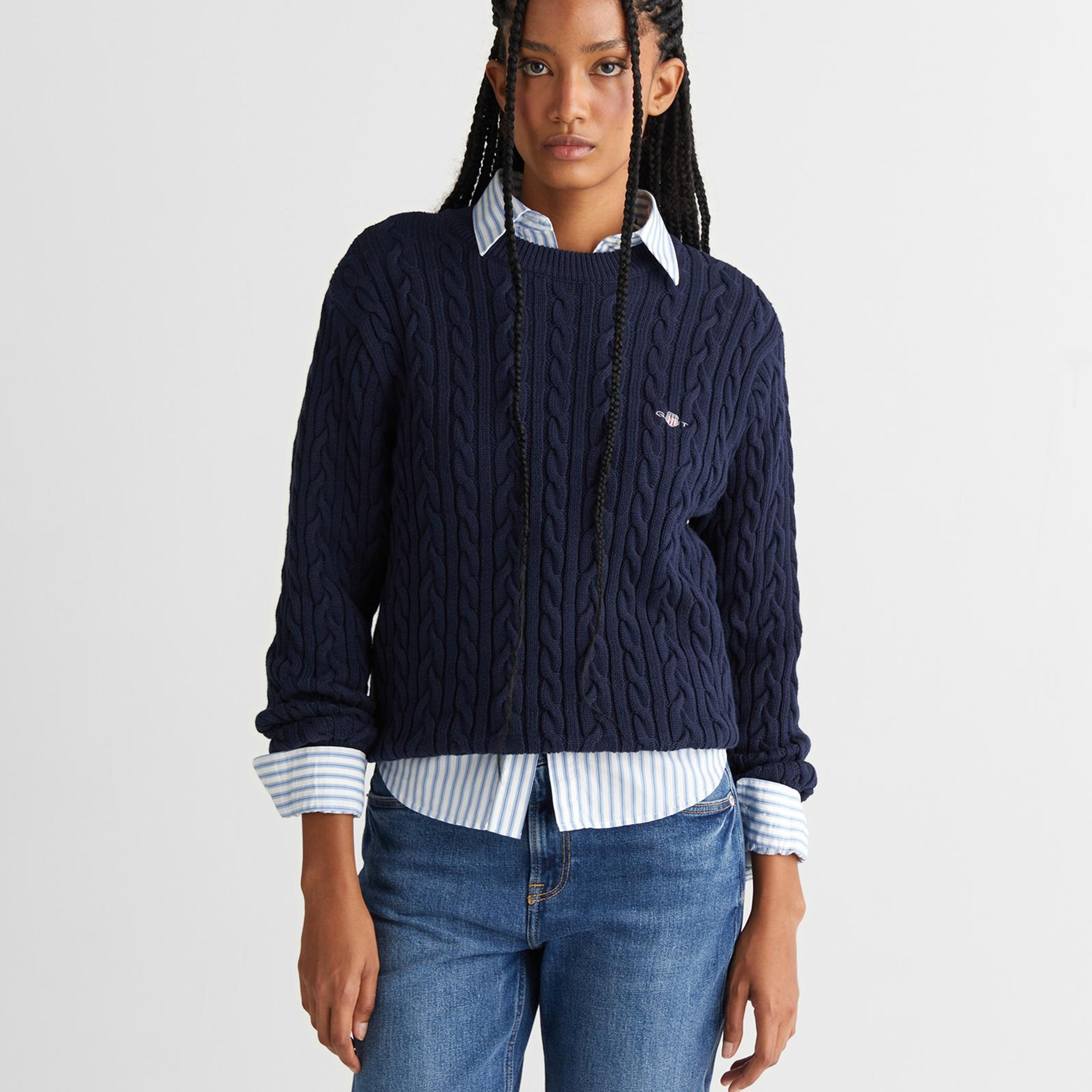 GANT Kadın Lacivert Relaxed Fit Bisiklet Yaka Triko