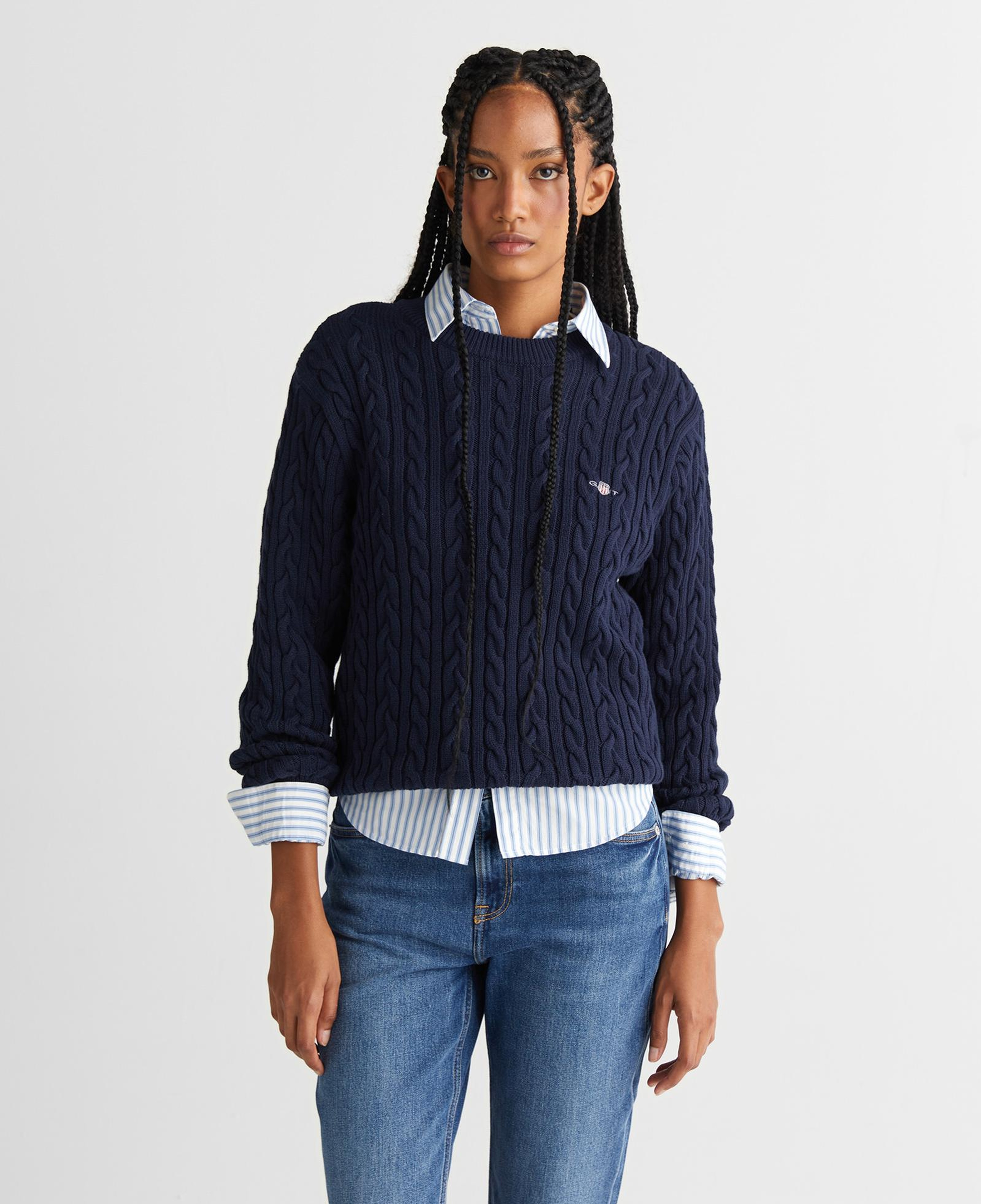 GANT Kadın Lacivert Relaxed Fit Bisiklet Yaka Triko