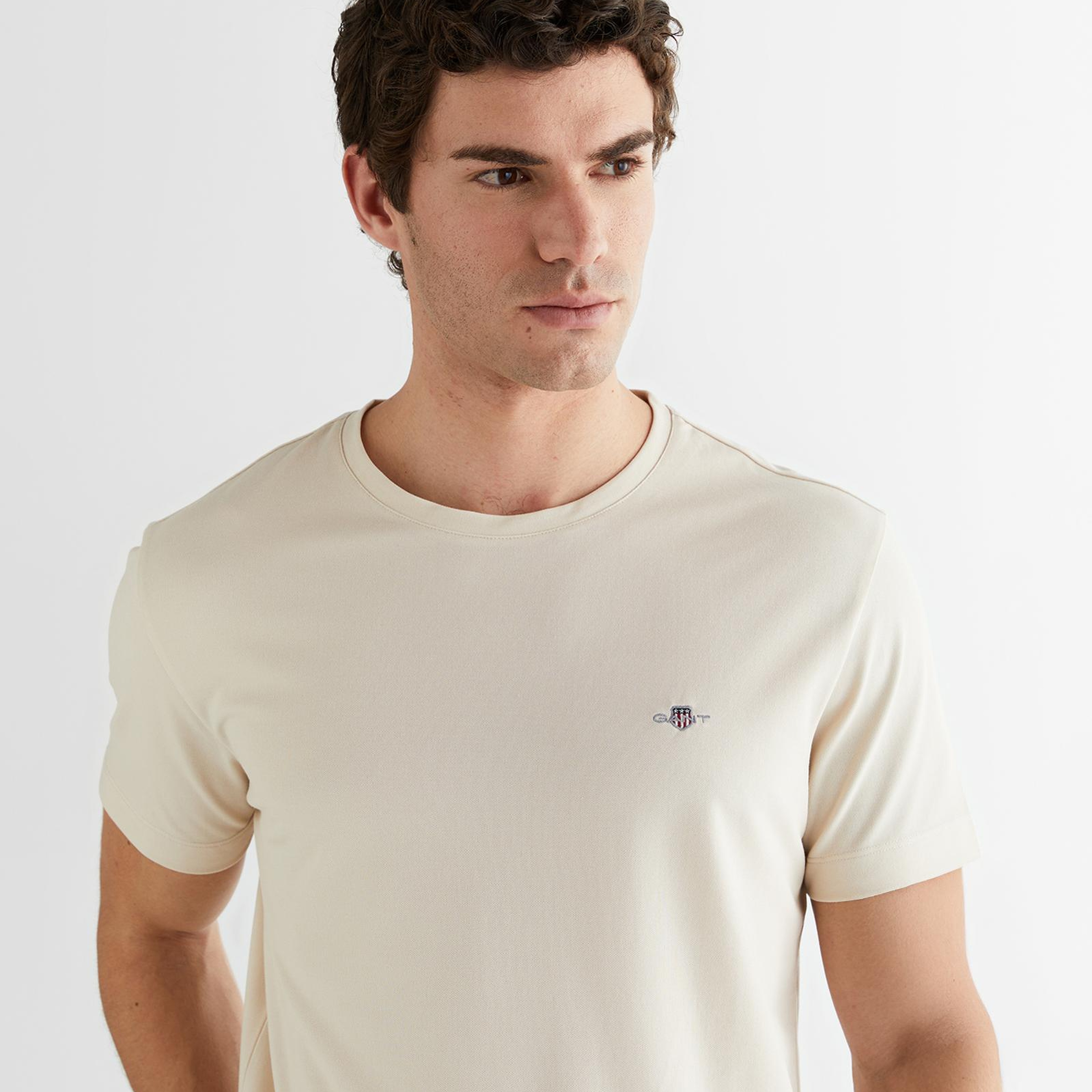 GANT Erkek Bej Regular Fit Bisiklet Yaka T-Shirt