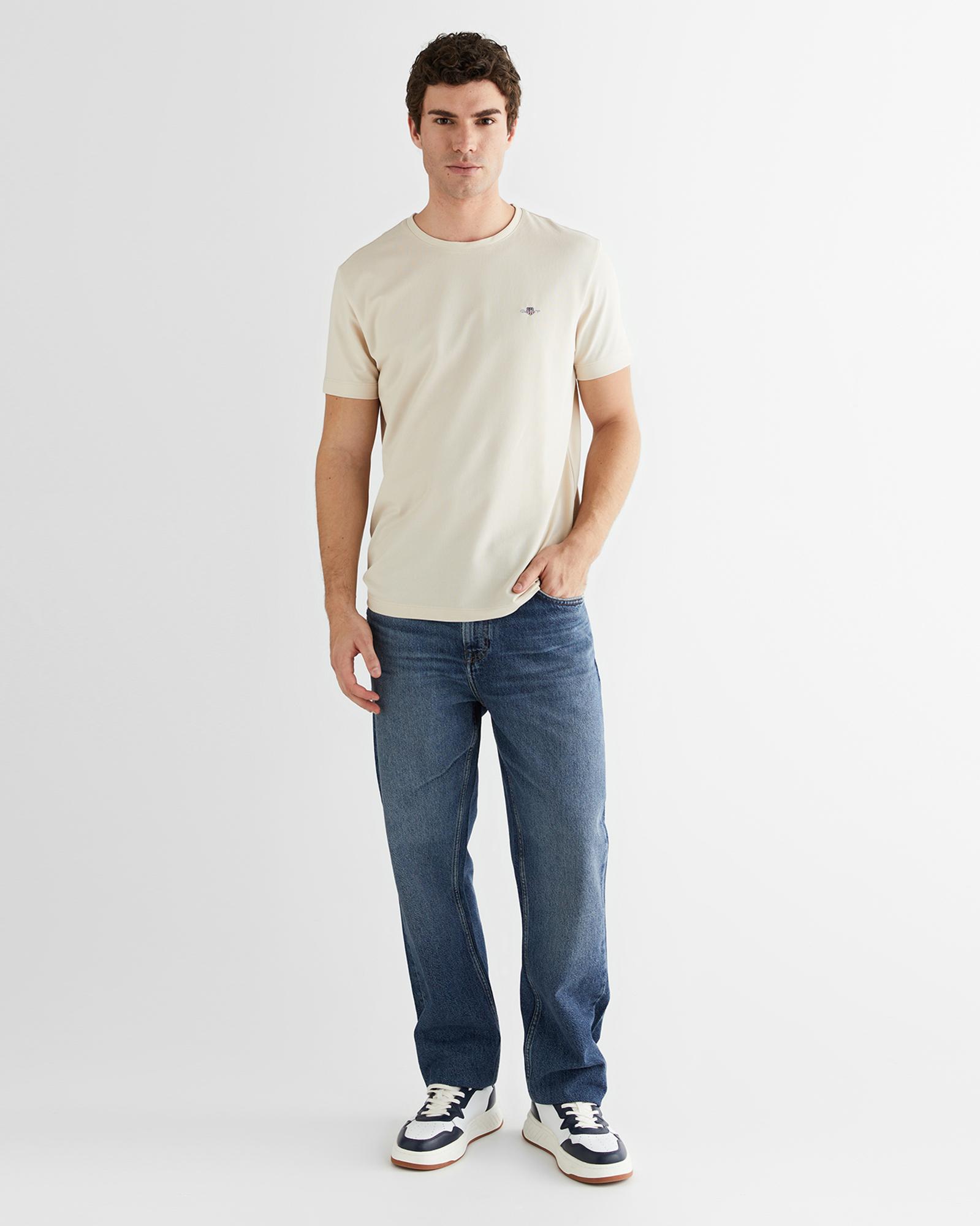 GANT Erkek Bej Regular Fit Bisiklet Yaka T-Shirt