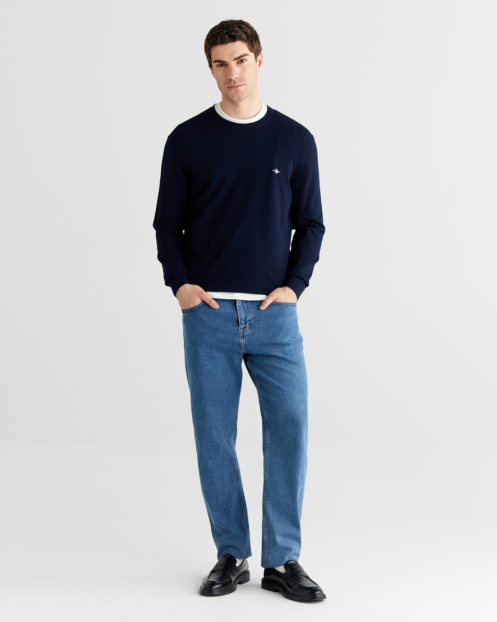 GANT Erkek Lacivert Standart Fit Bisiklet Yaka Triko