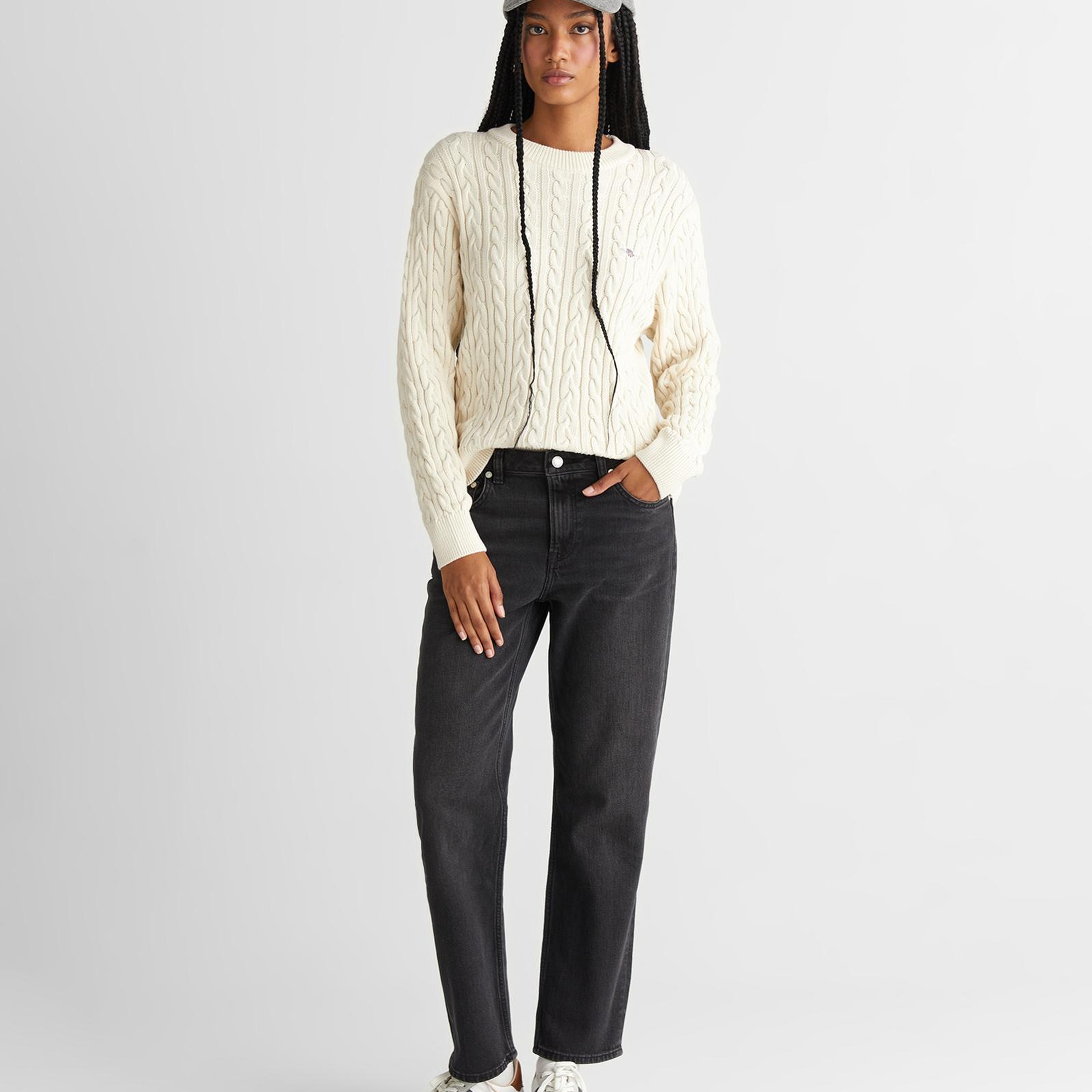 GANT Kadın Krem Relaxed Fit Bisiklet Yaka Triko