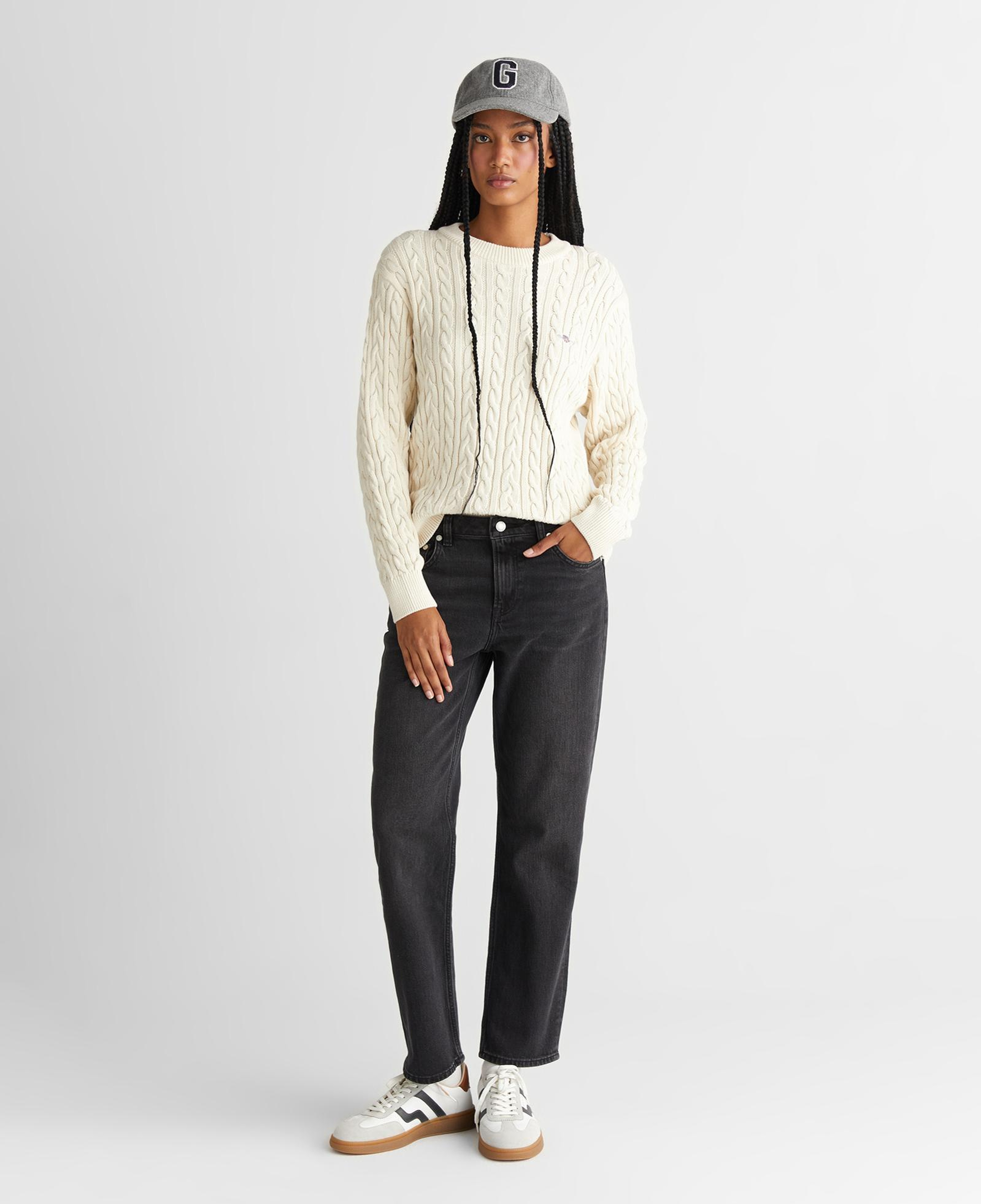 GANT Kadın Krem Relaxed Fit Bisiklet Yaka Triko