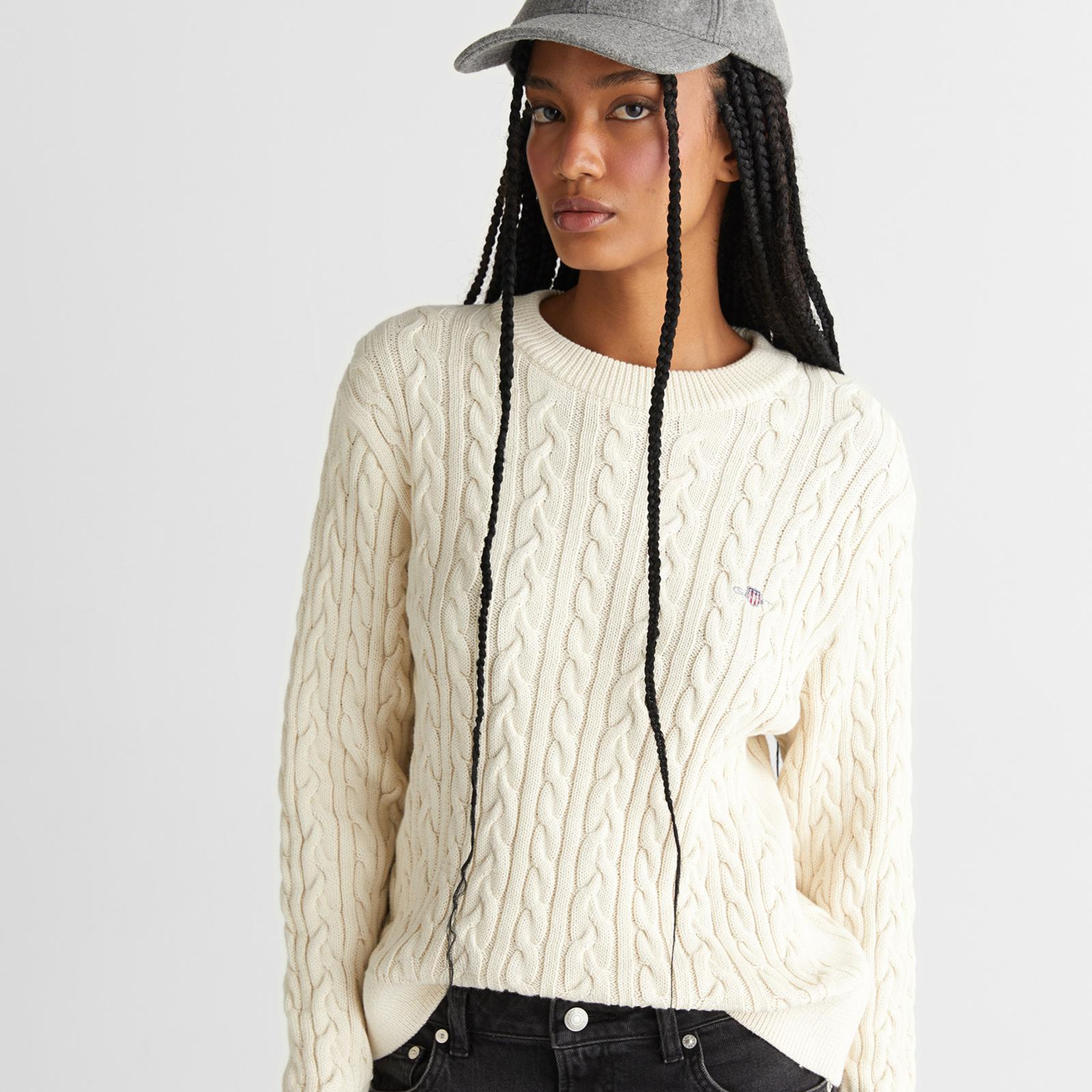 GANT Kadın Krem Relaxed Fit Bisiklet Yaka Triko