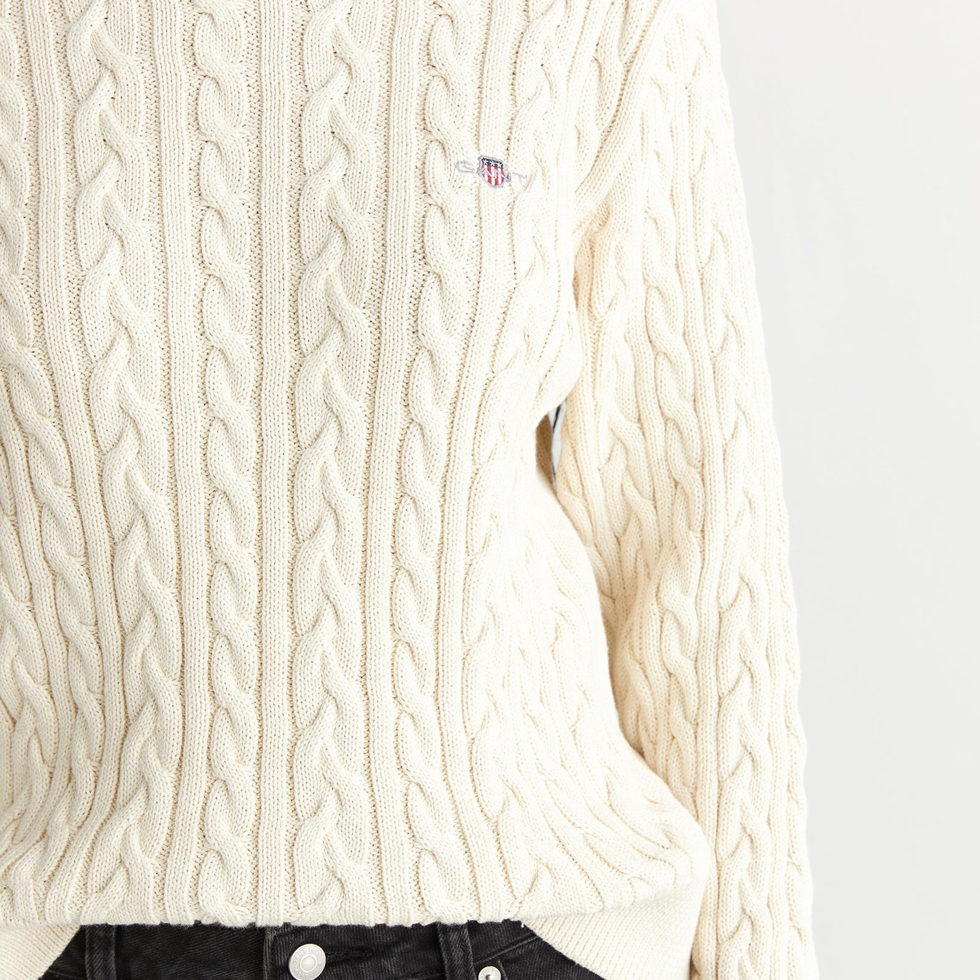 GANT Kadın Krem Relaxed Fit Bisiklet Yaka Triko