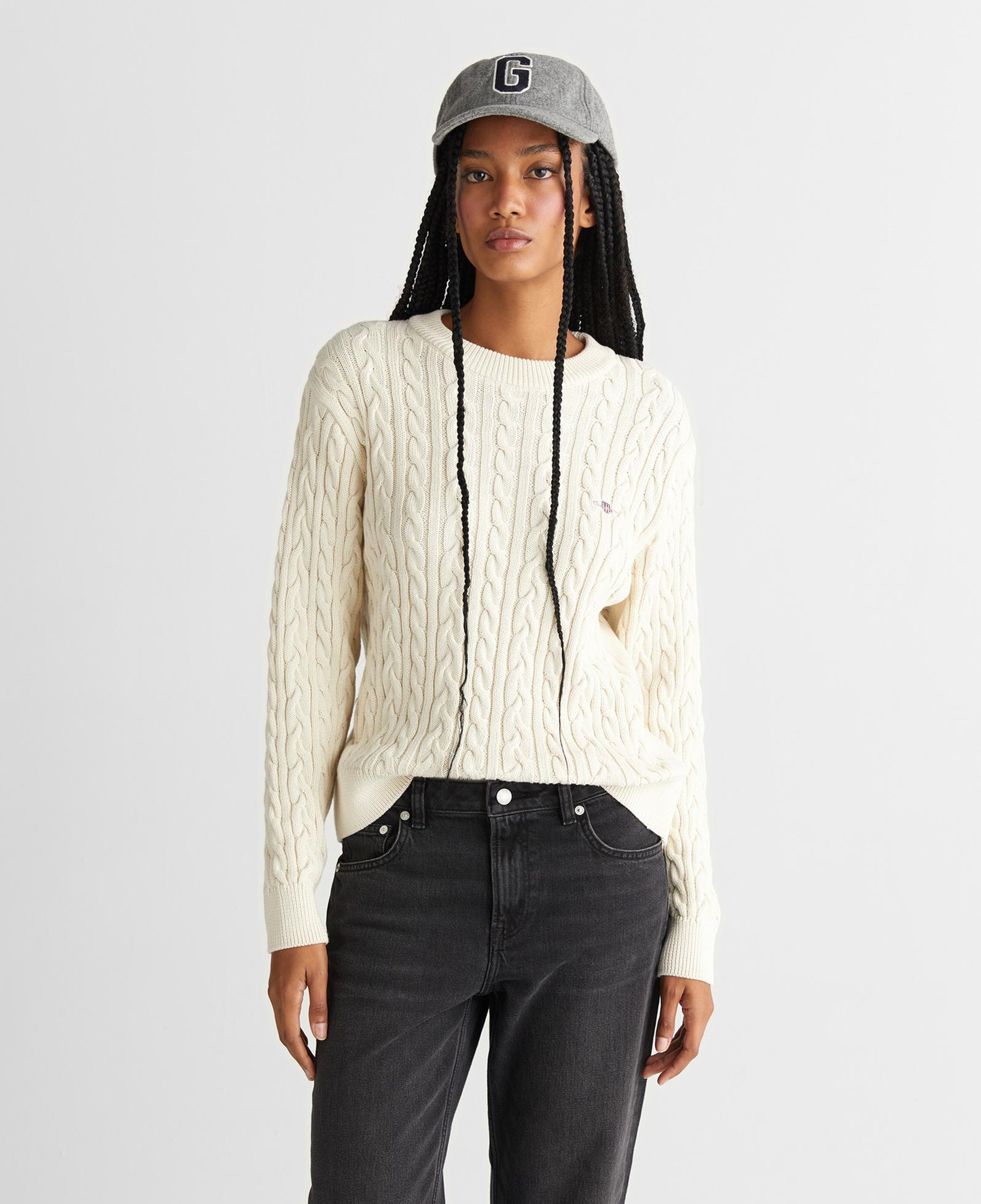 GANT Kadın Krem Relaxed Fit Bisiklet Yaka Triko