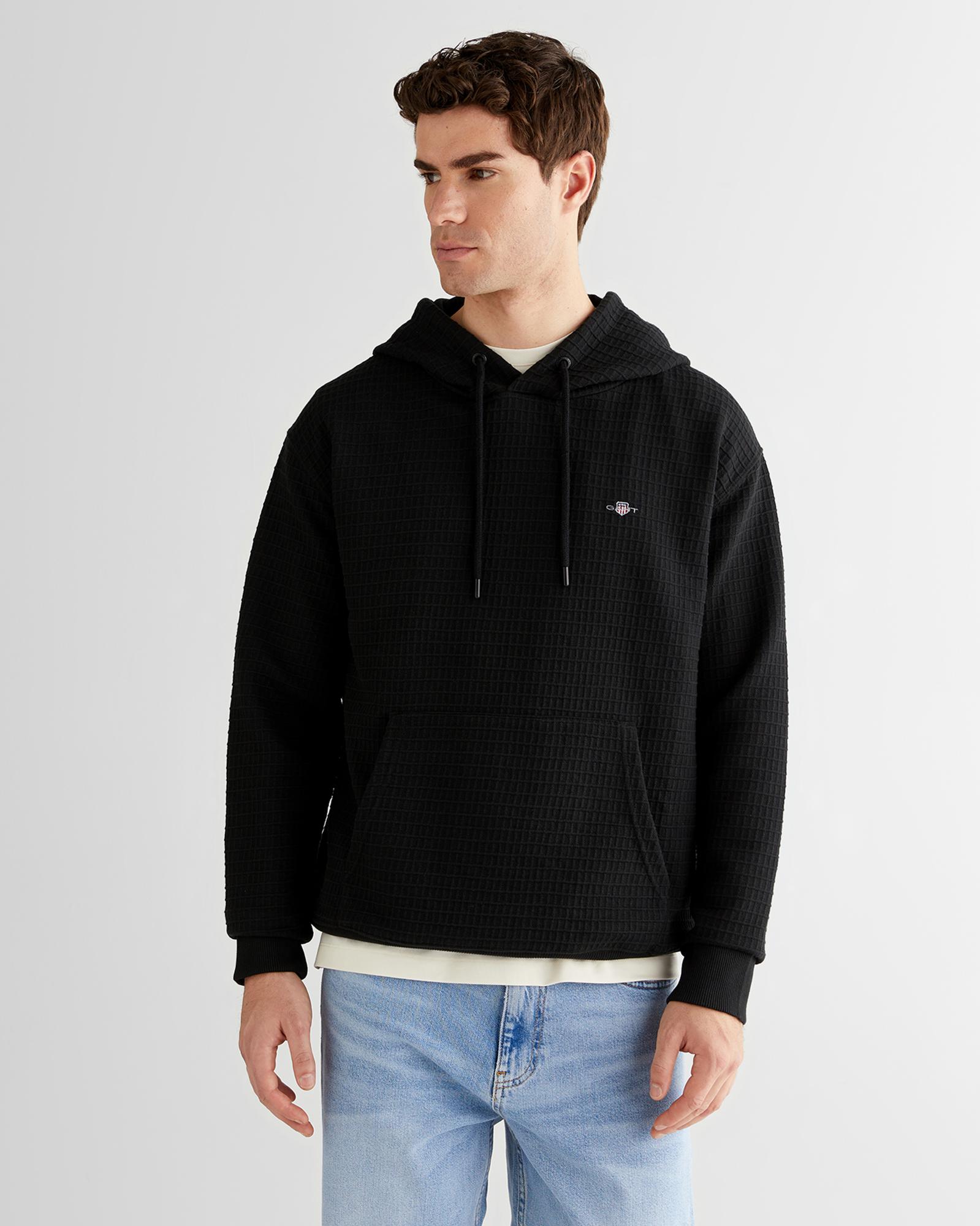 GANT Erkek Siyah Regular Fit Kapüşonlu Sweatshirt