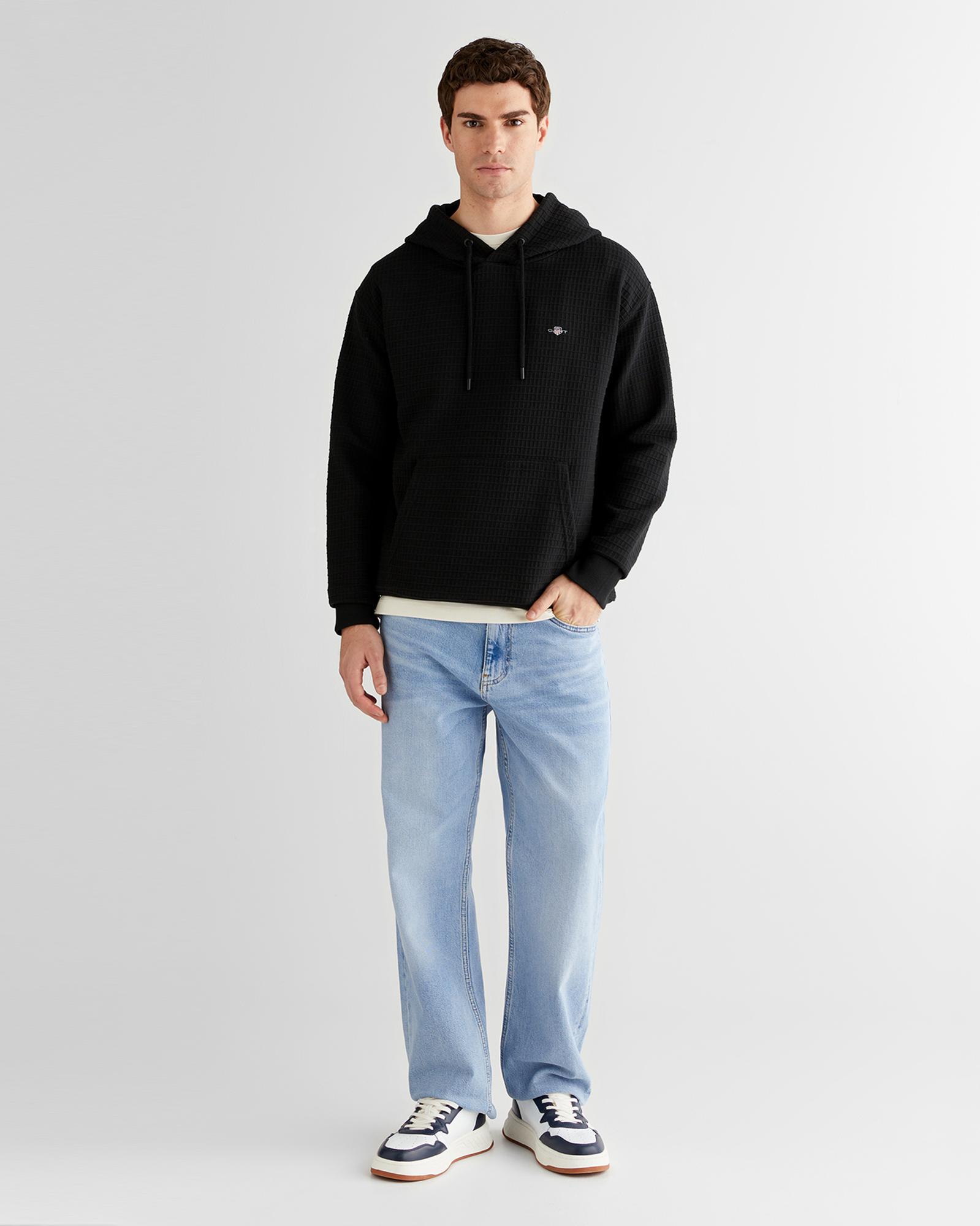 GANT Erkek Siyah Regular Fit Kapüşonlu Sweatshirt