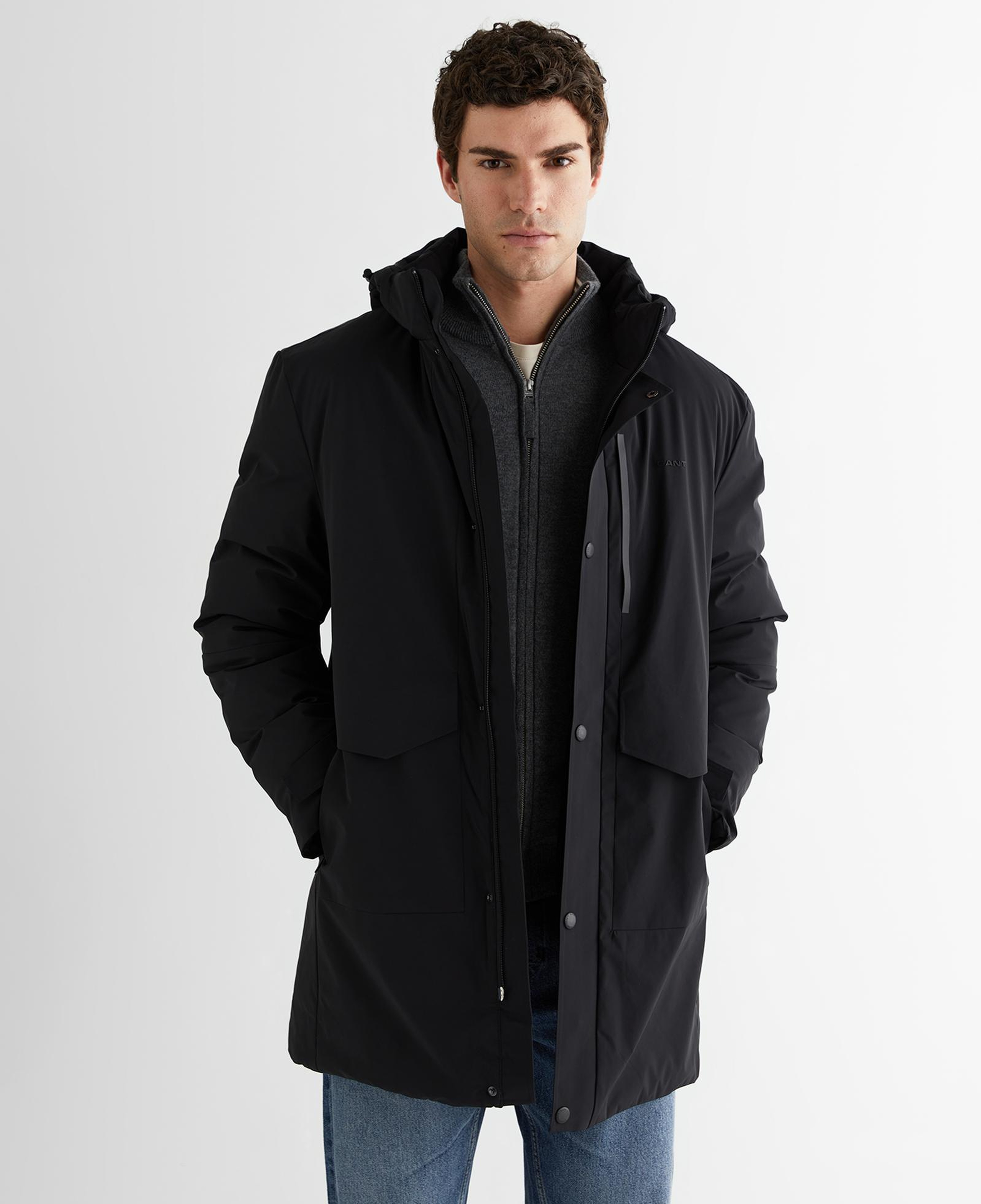 GANT Erkek Siyah Standart Fit Kapüşonlu Mont