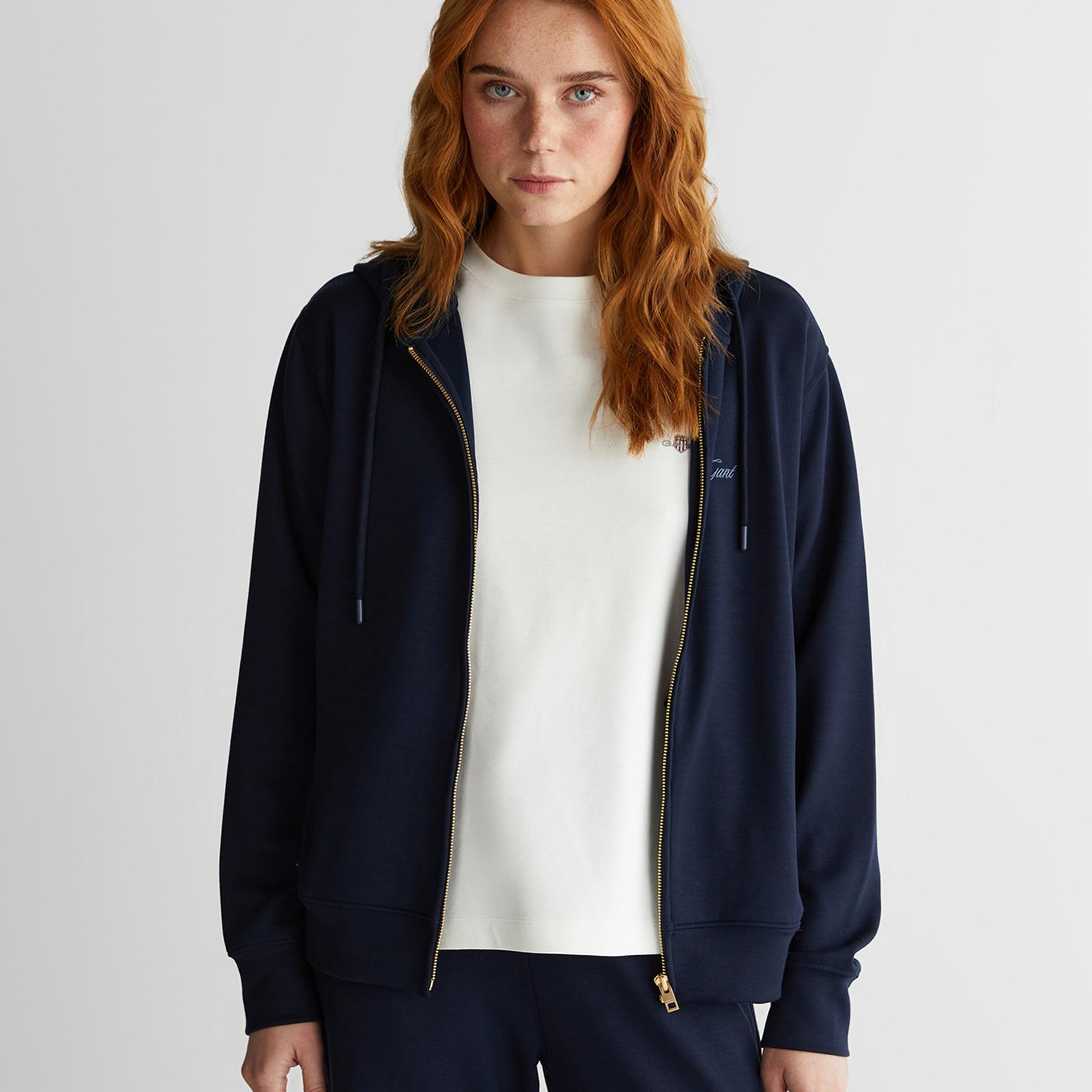 GANT Kadın Lacivert Standart Fit Kapüşonlu Sweatshirt