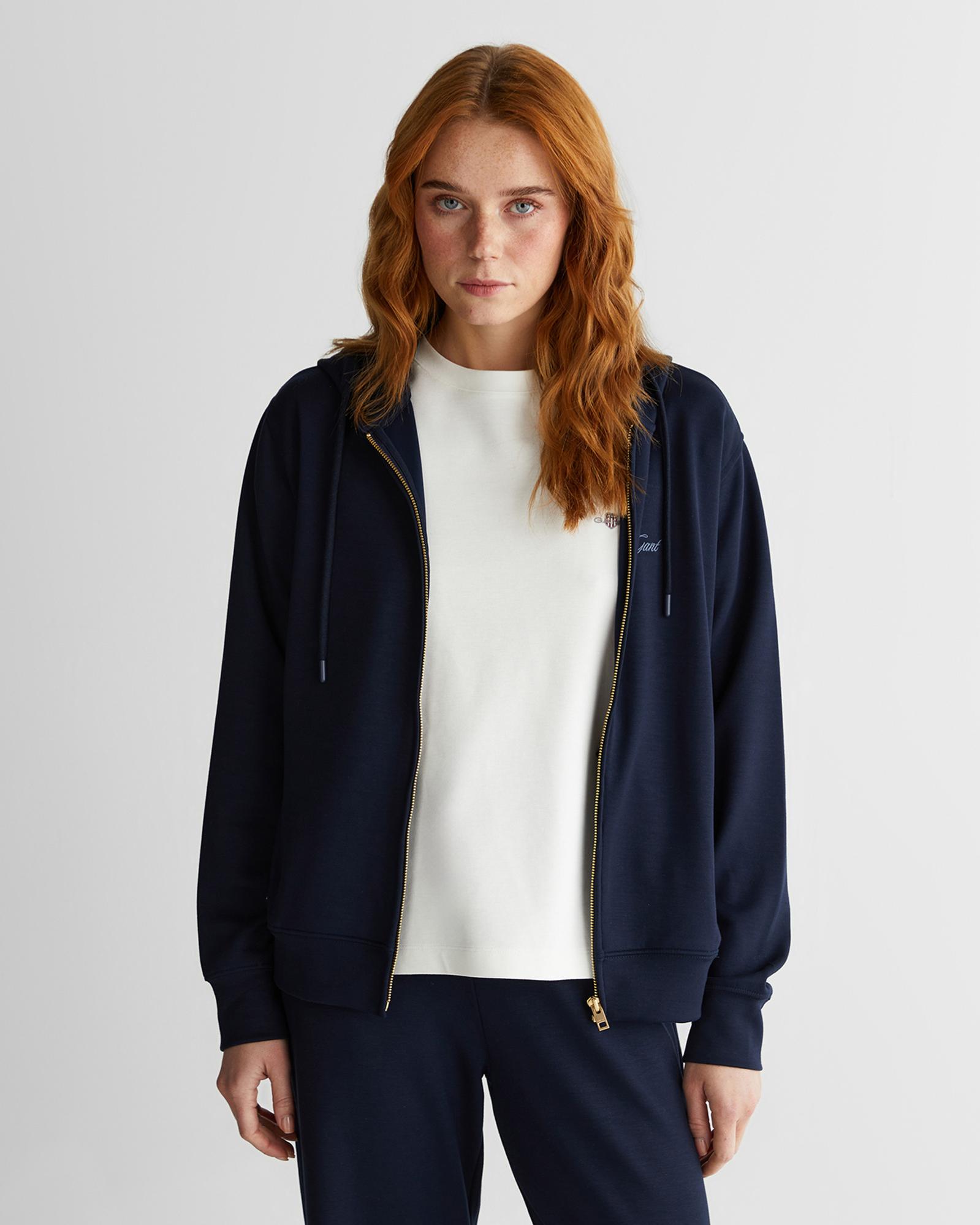 GANT Kadın Lacivert Standart Fit Kapüşonlu Sweatshirt