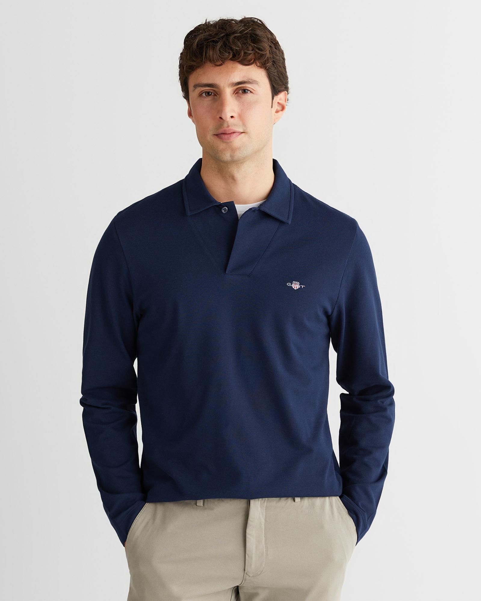 GANT Erkek Lacivert Slim Fit V Yaka Polo