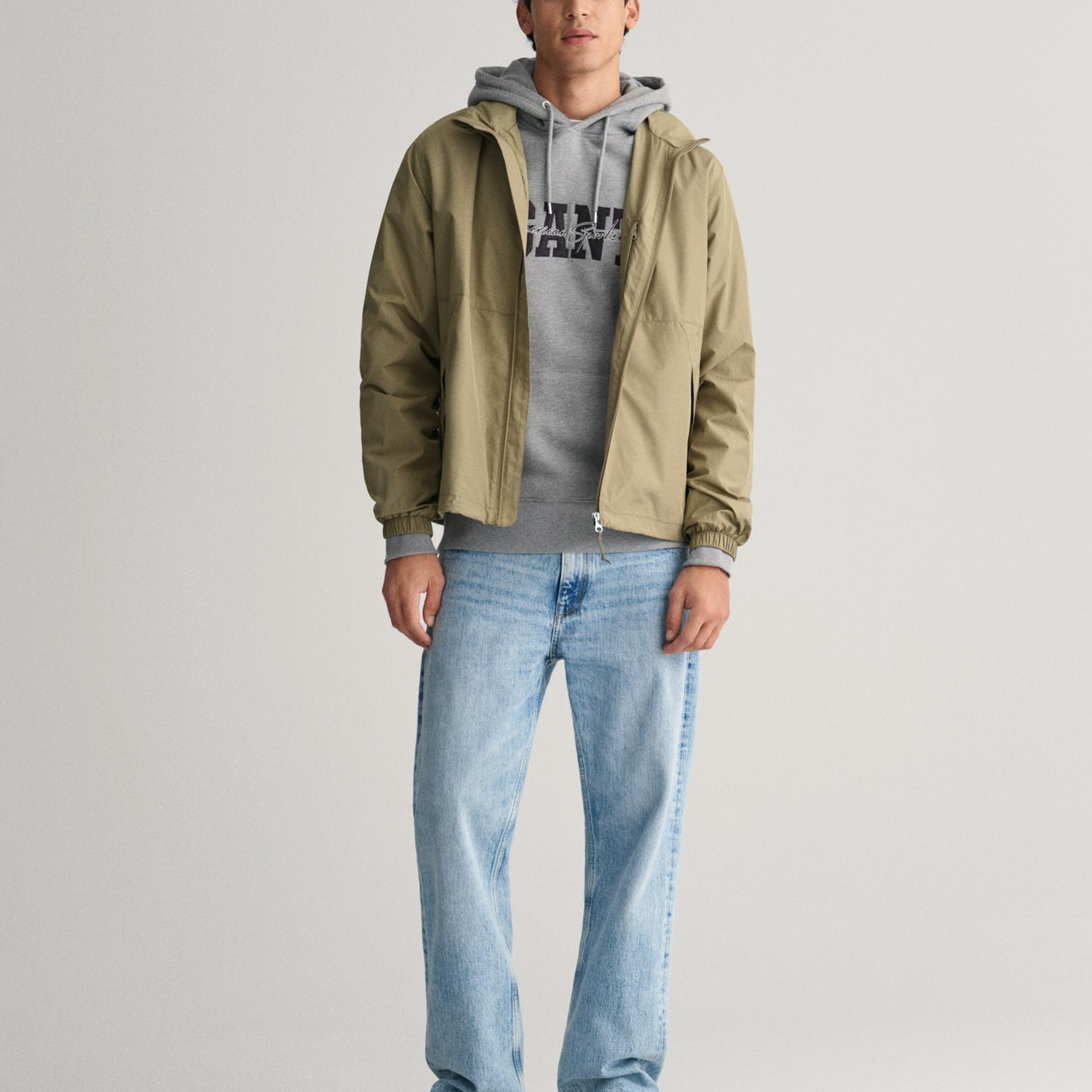 GANT Erkek Gri Regular Fit Kapüşonlu Logolu Sweatshirt