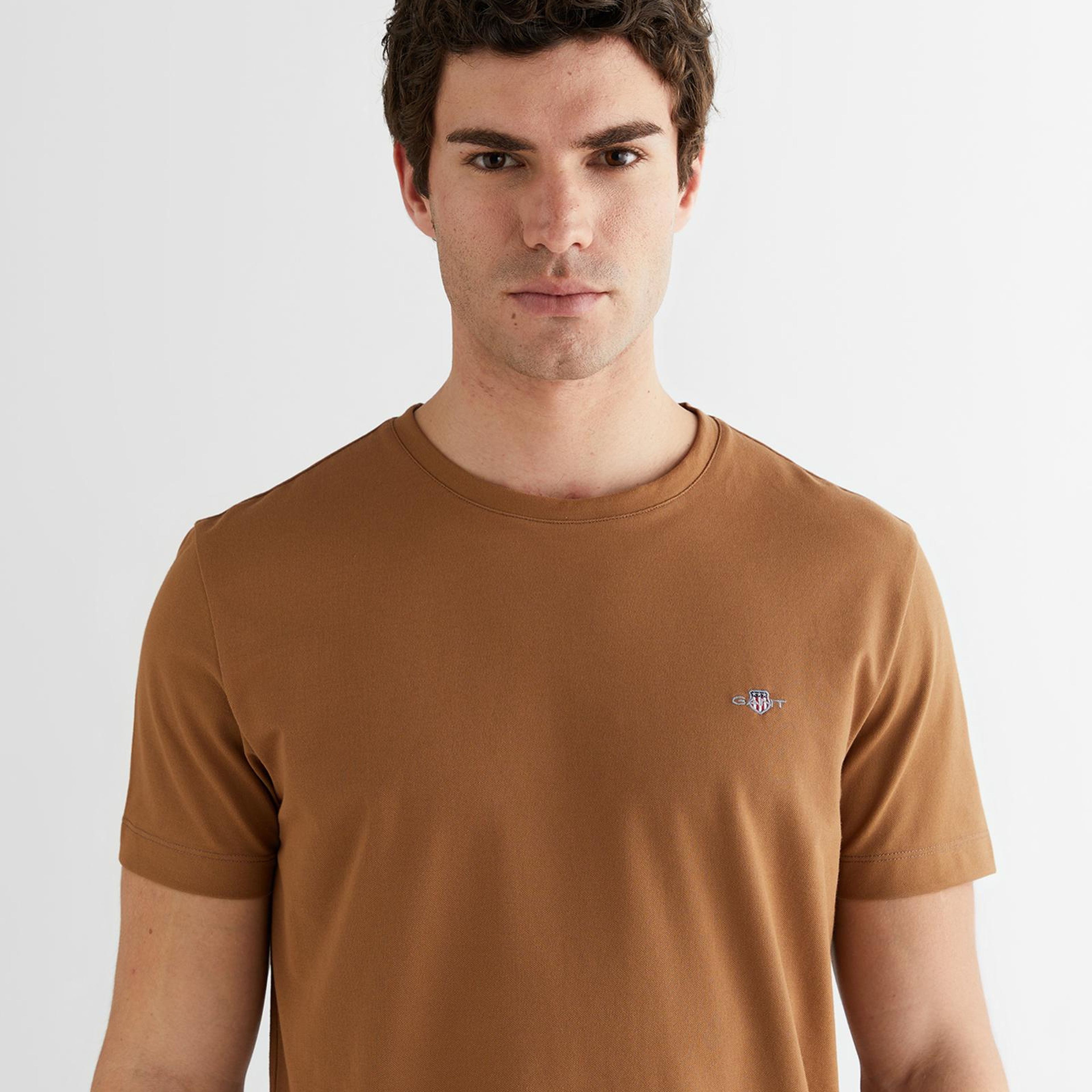 GANT Erkek Kahverengi Regular Fit Bisiklet Yaka T-Shirt