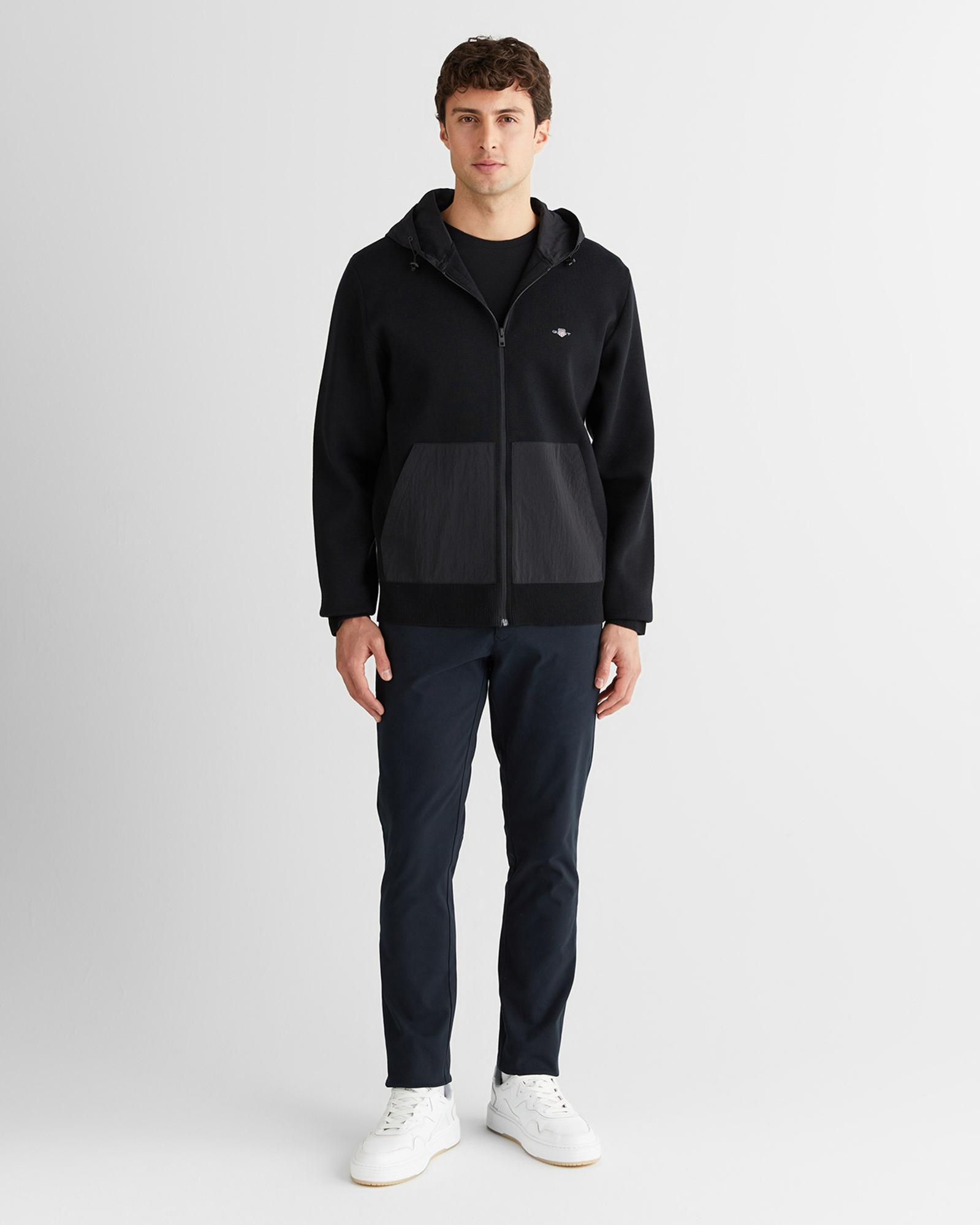 GANT Erkek Siyah Regular Fit Fermuarlı Triko