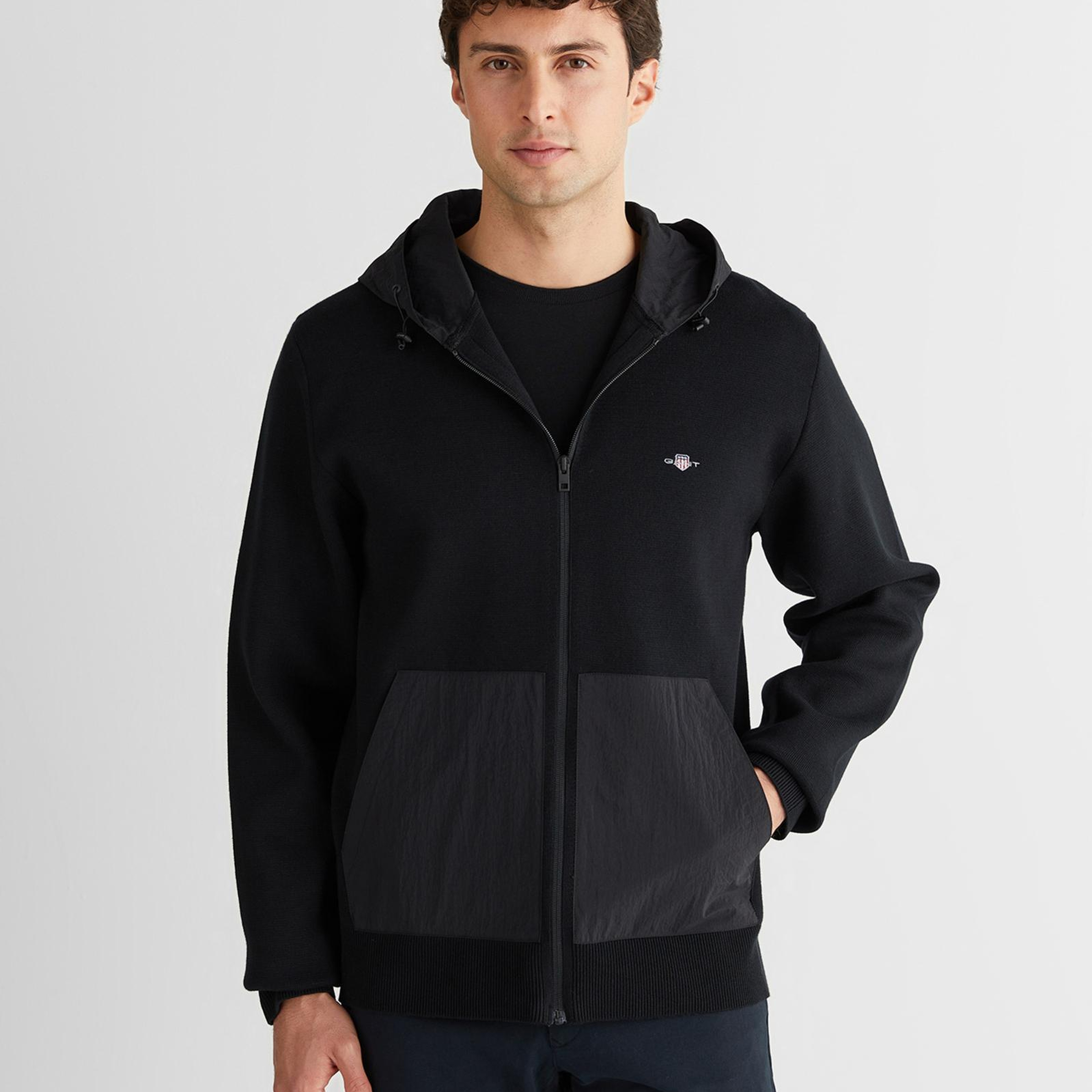 GANT Erkek Siyah Regular Fit Fermuarlı Triko