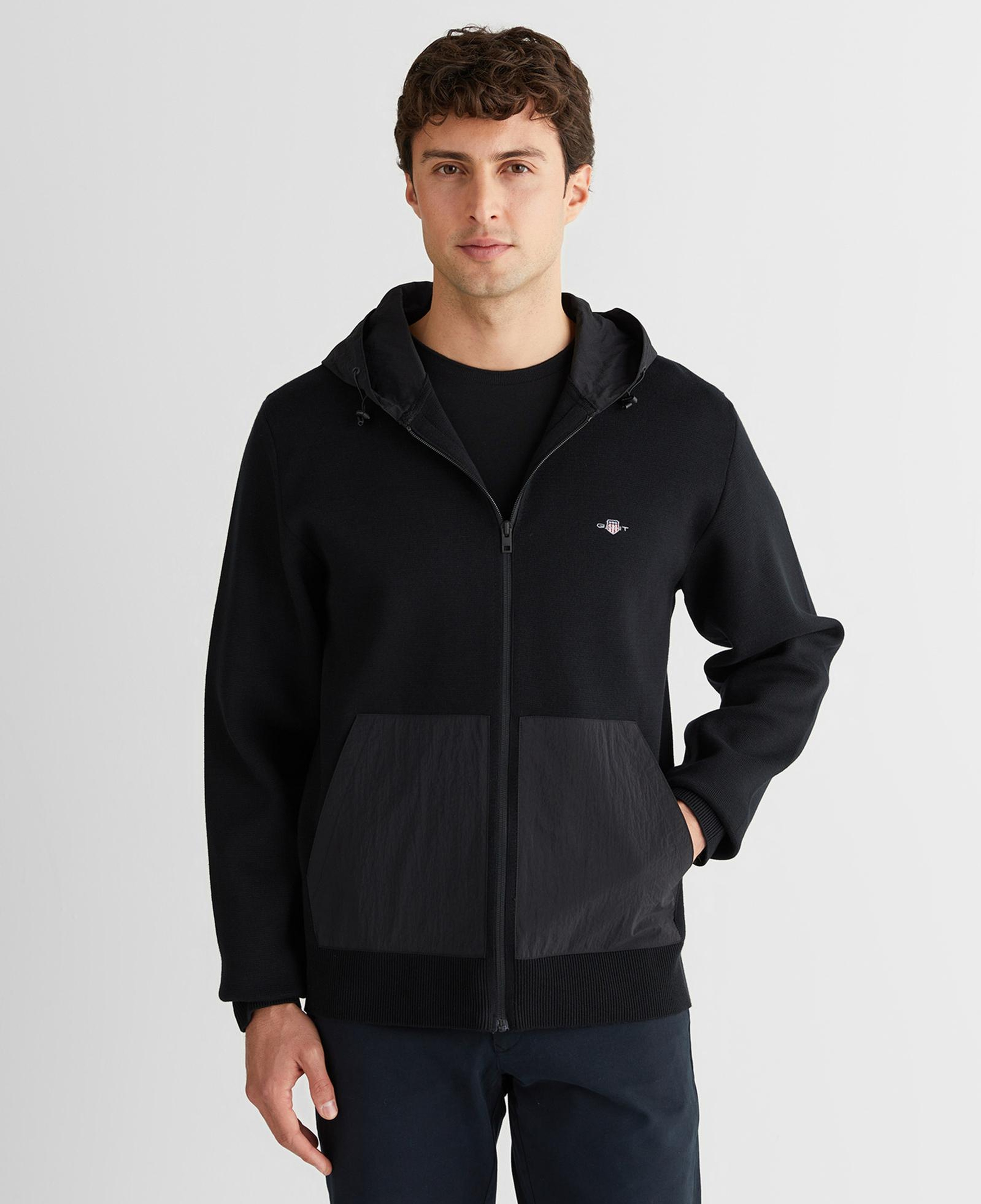 GANT Erkek Siyah Regular Fit Fermuarlı Triko