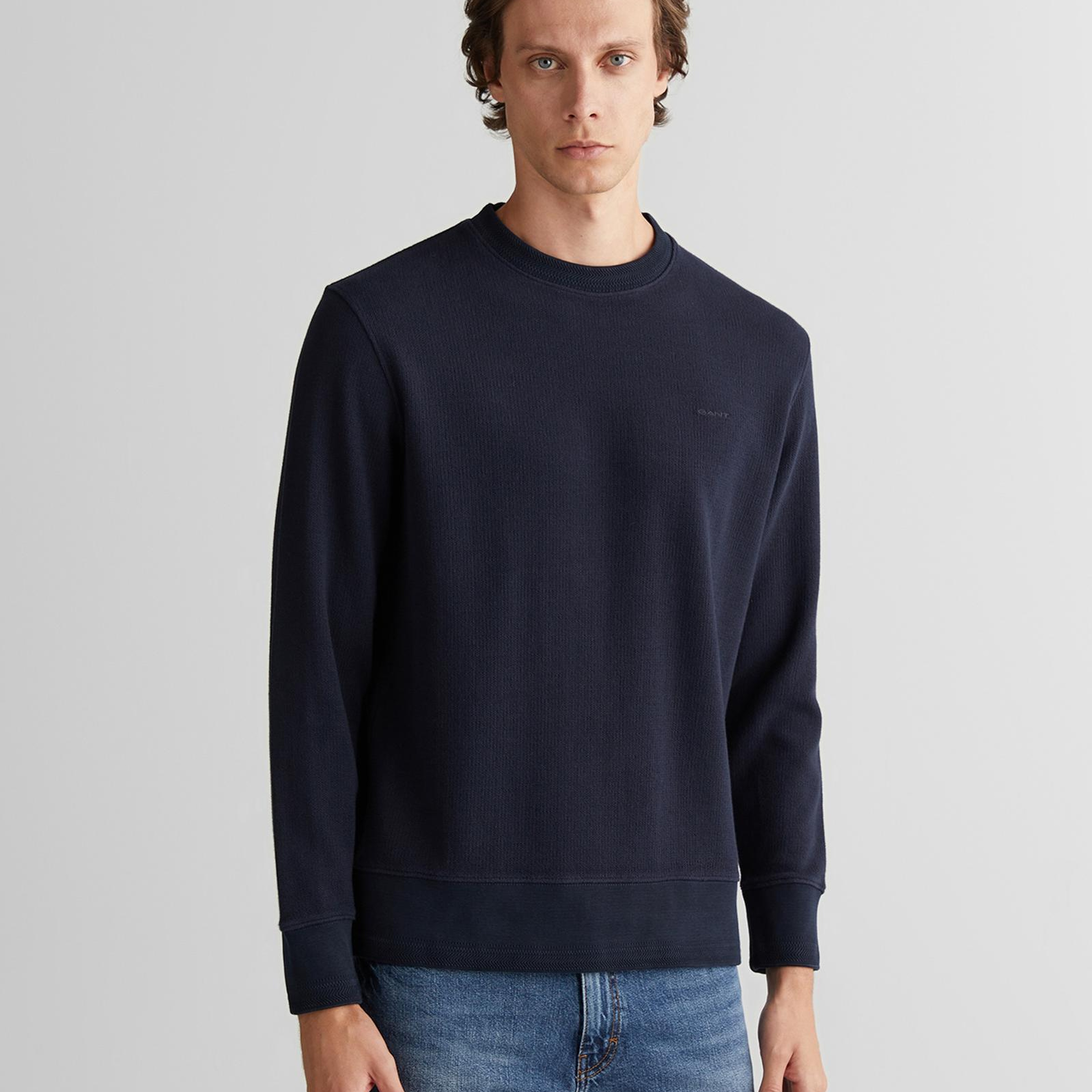 GANT Erkek Lacivert Bisiklet Yaka Sweatshirt