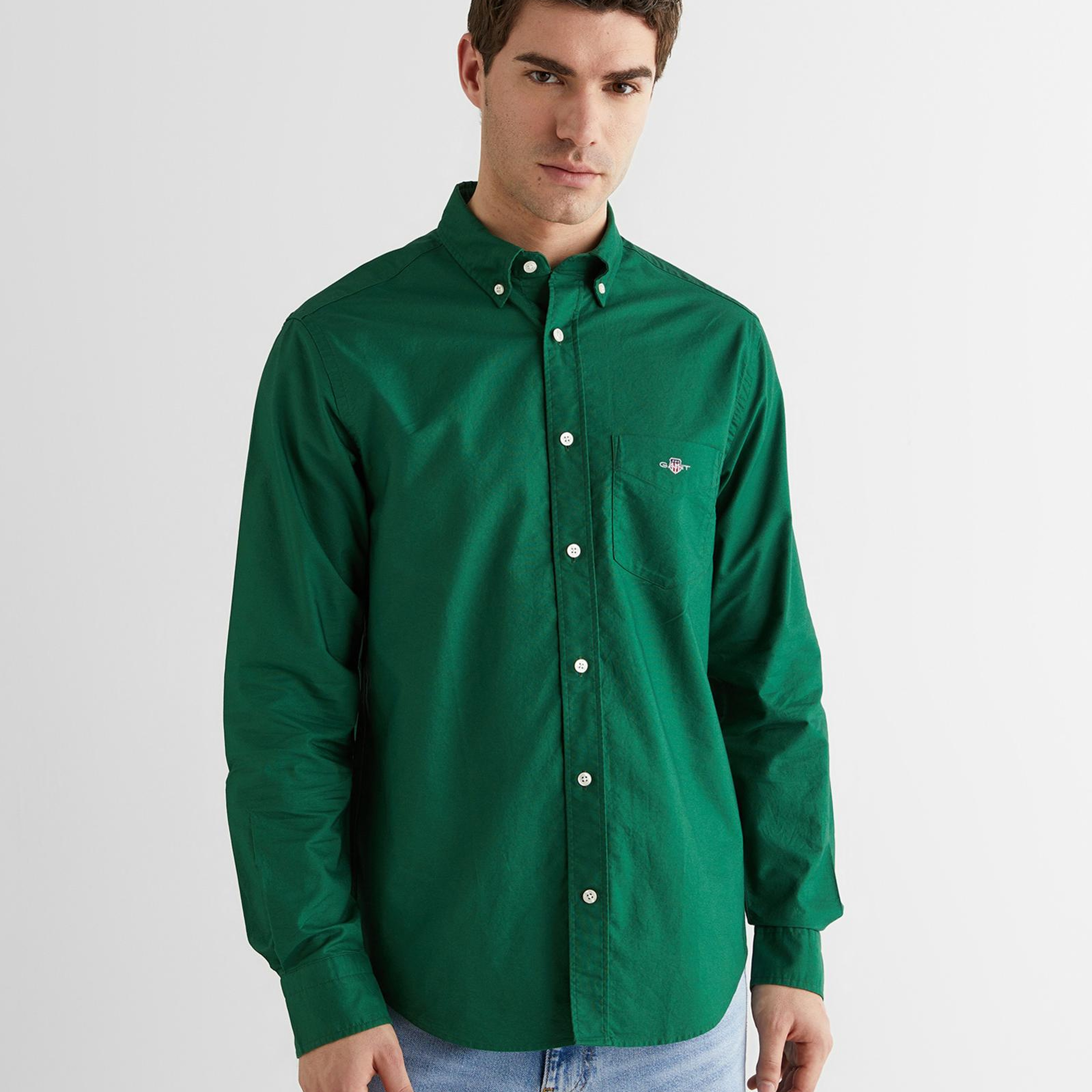 GANT Erkek Yeşil Regular Fit Düğmeli Yaka Oxford Gömlek